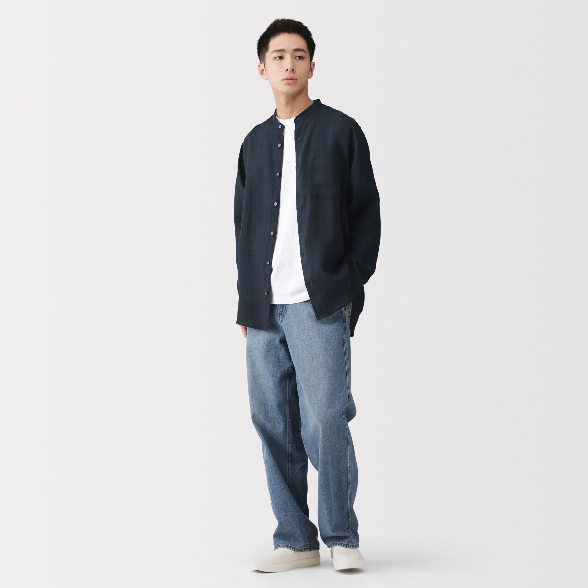 Linen Stand Collar Shirt