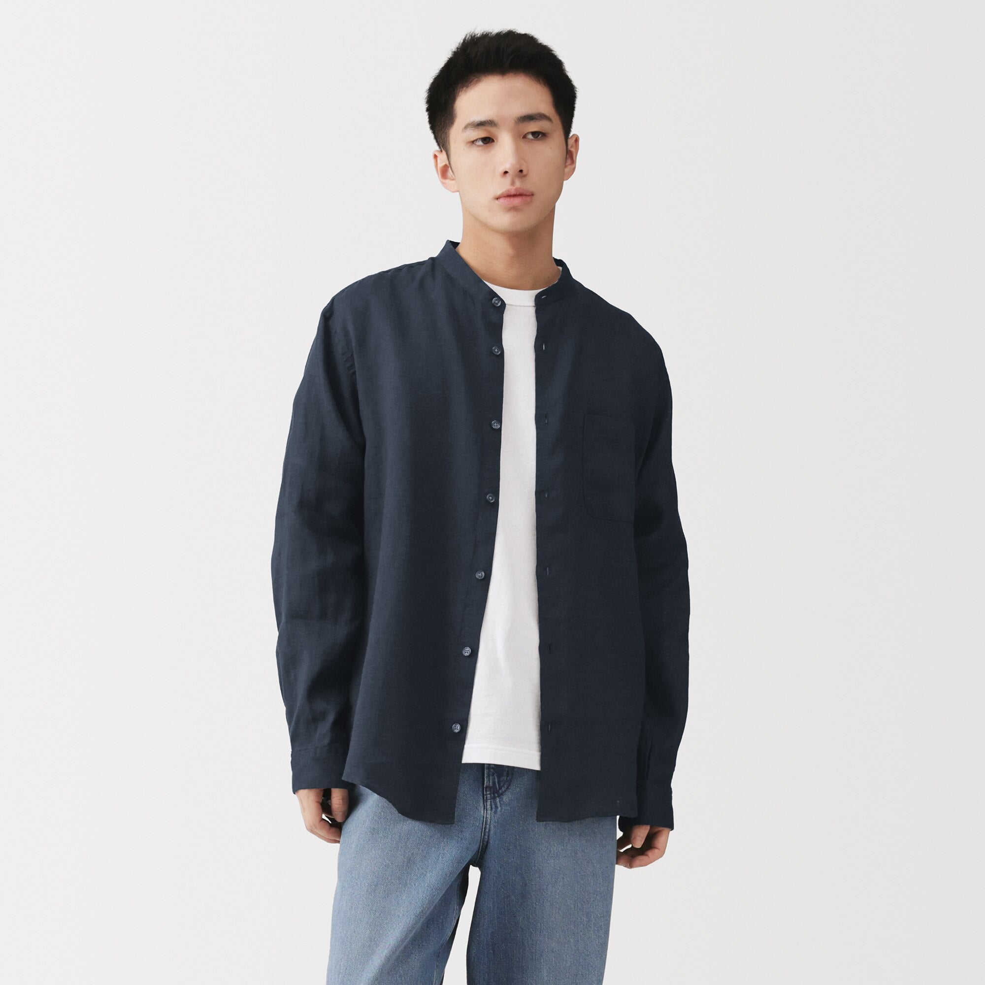 Linen Stand Collar Shirt