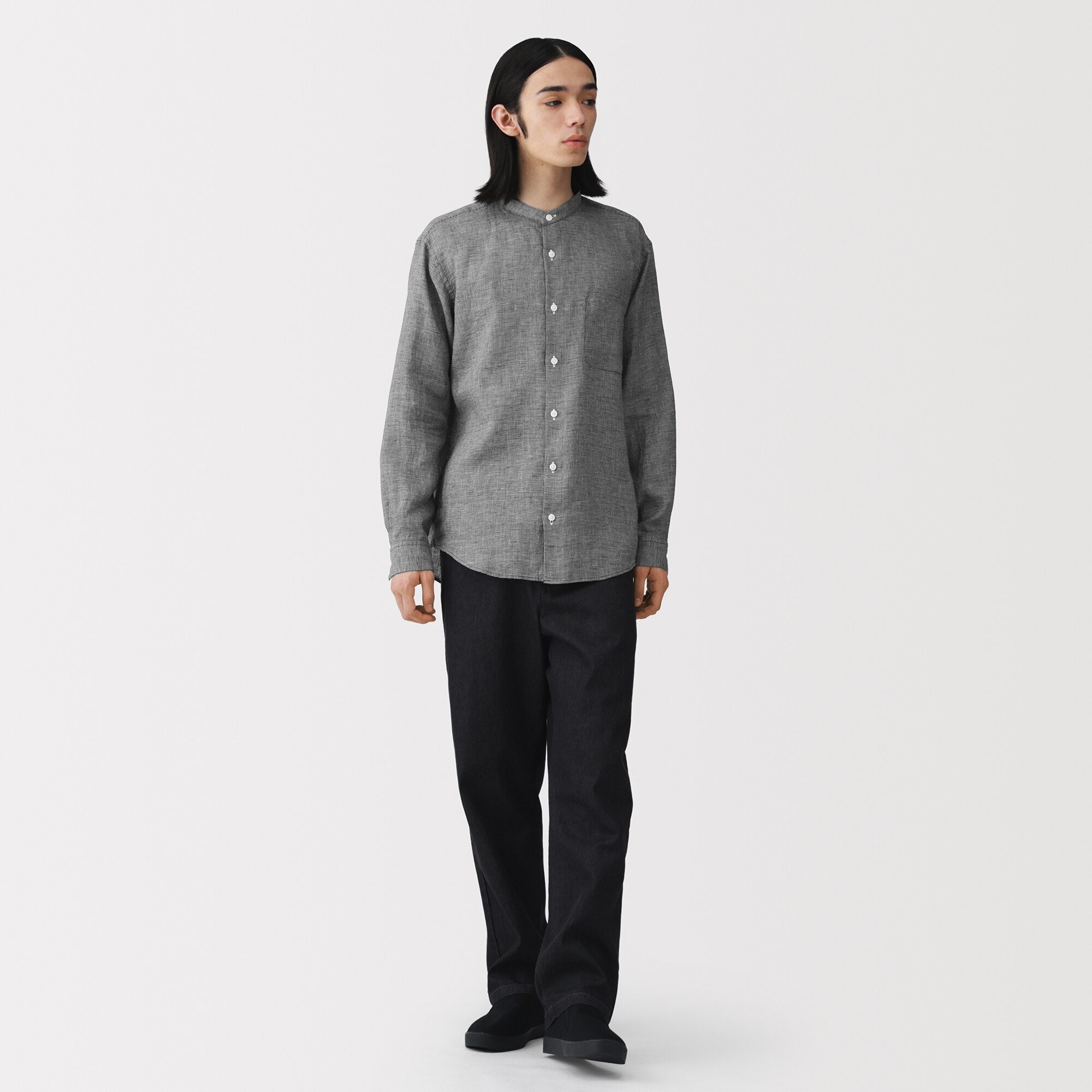 Linen Stand Collar Shirt