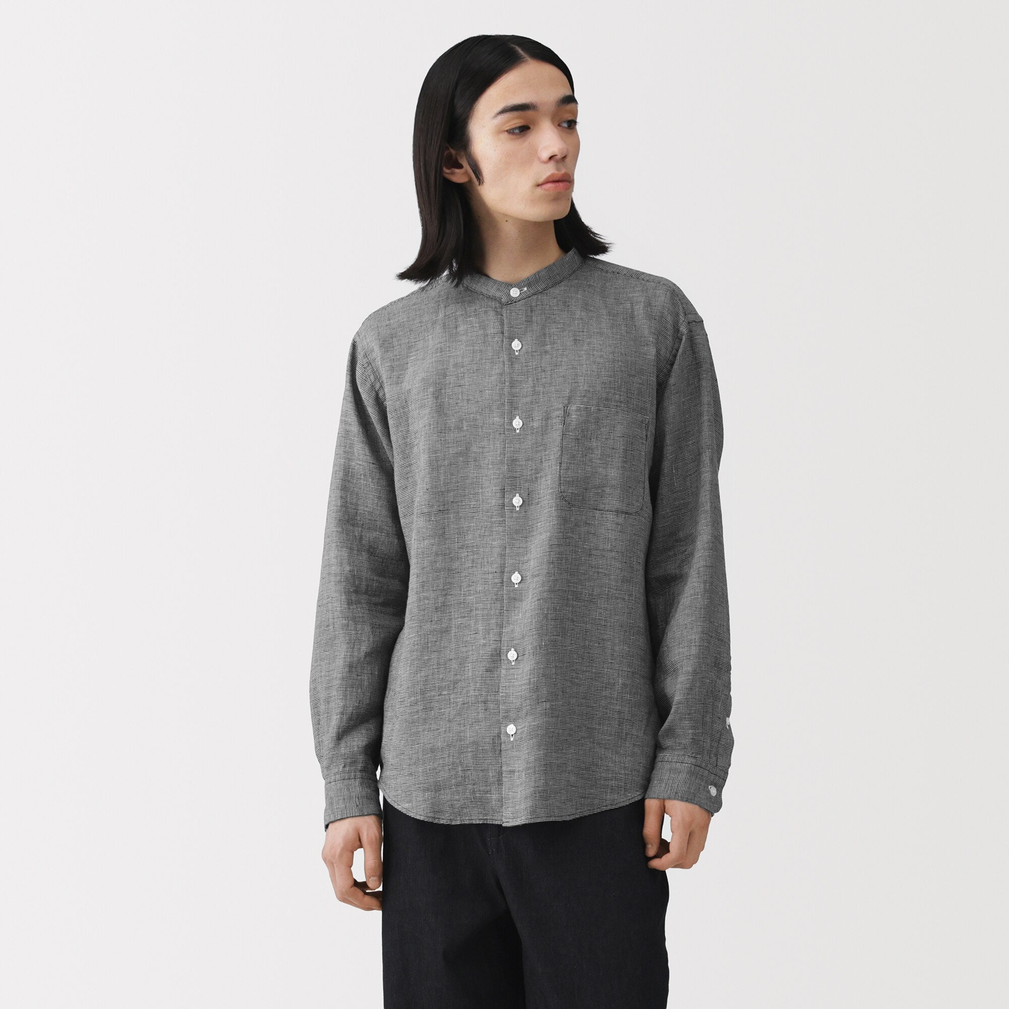 Linen Stand Collar Shirt