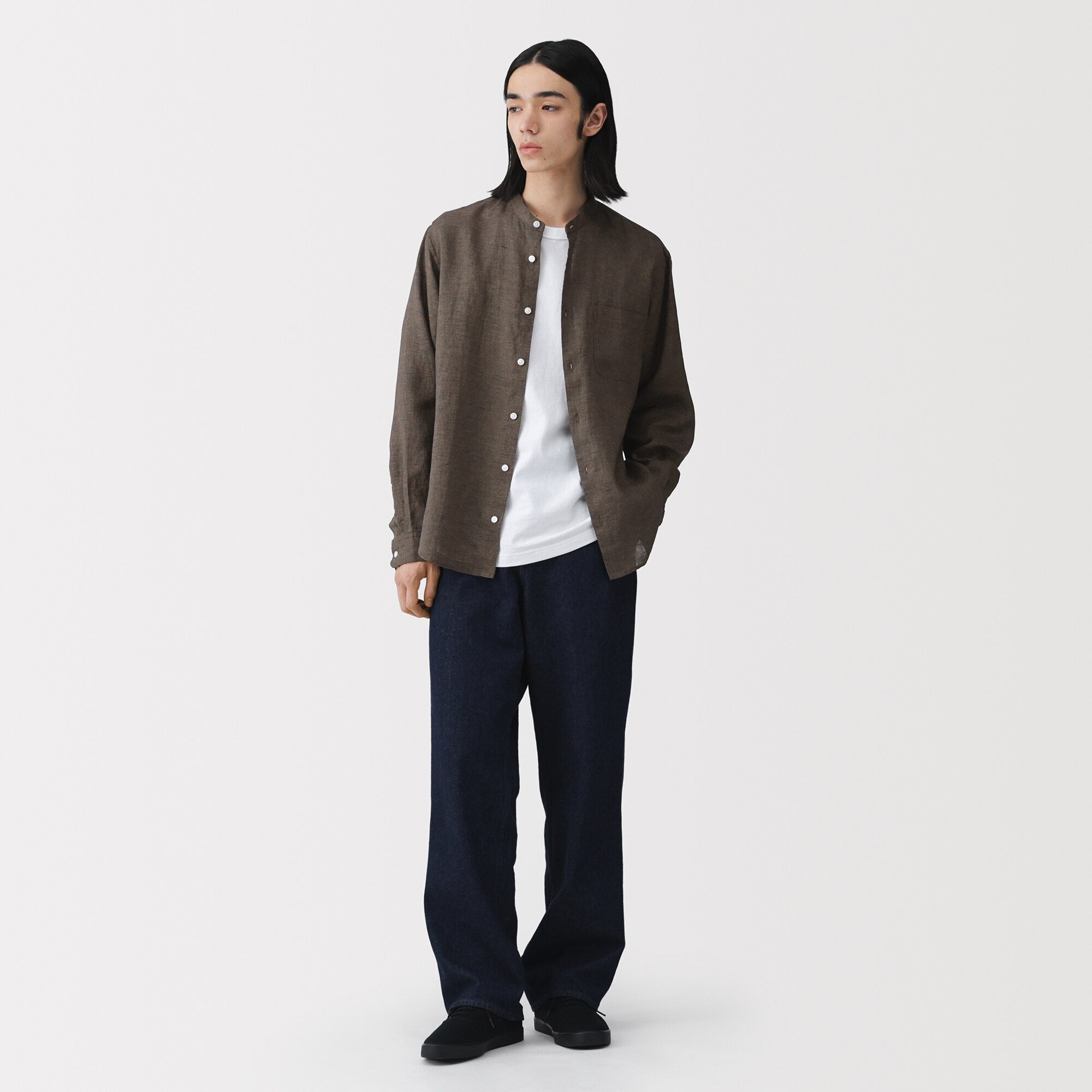 Linen Stand Collar Shirt