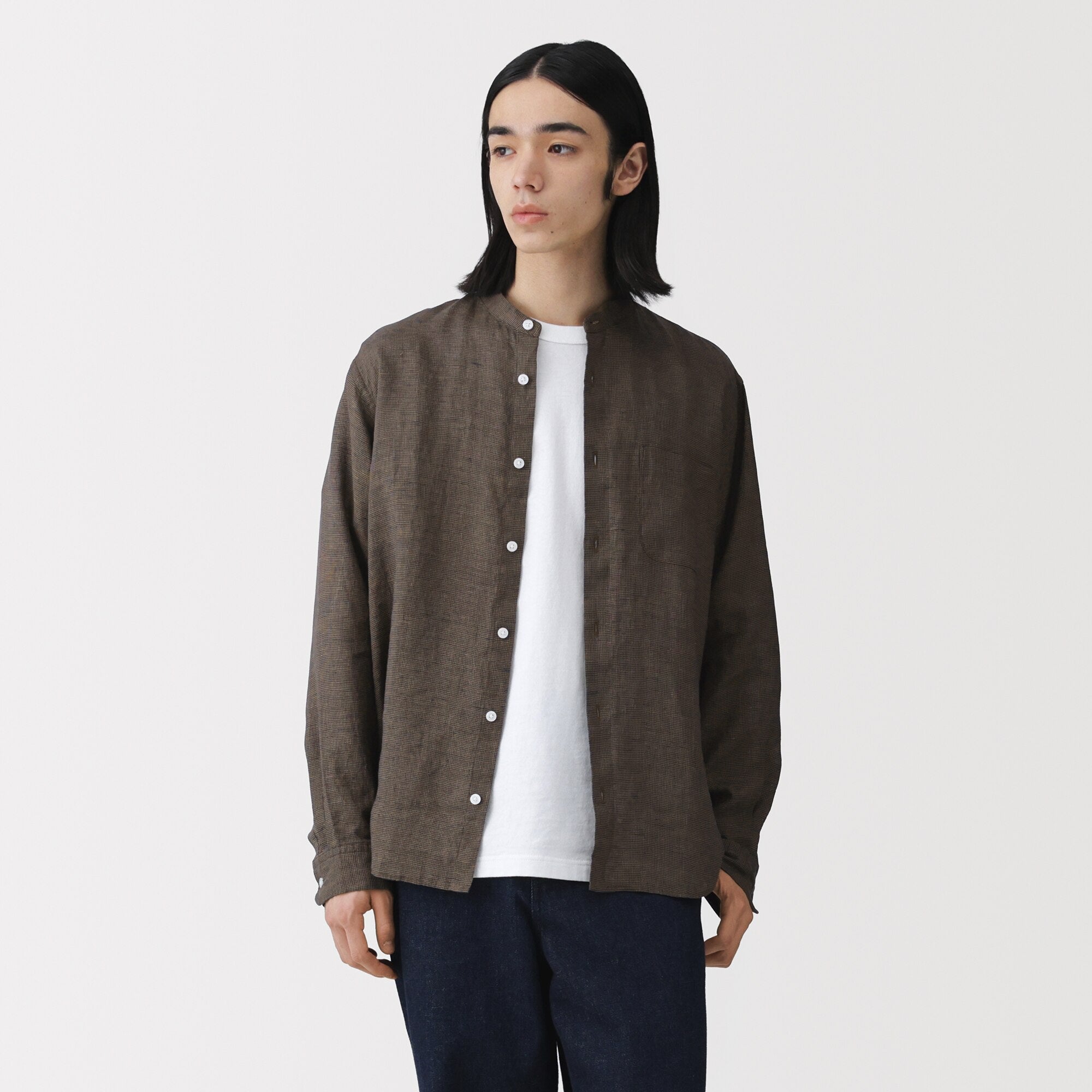 Linen Stand Collar Shirt