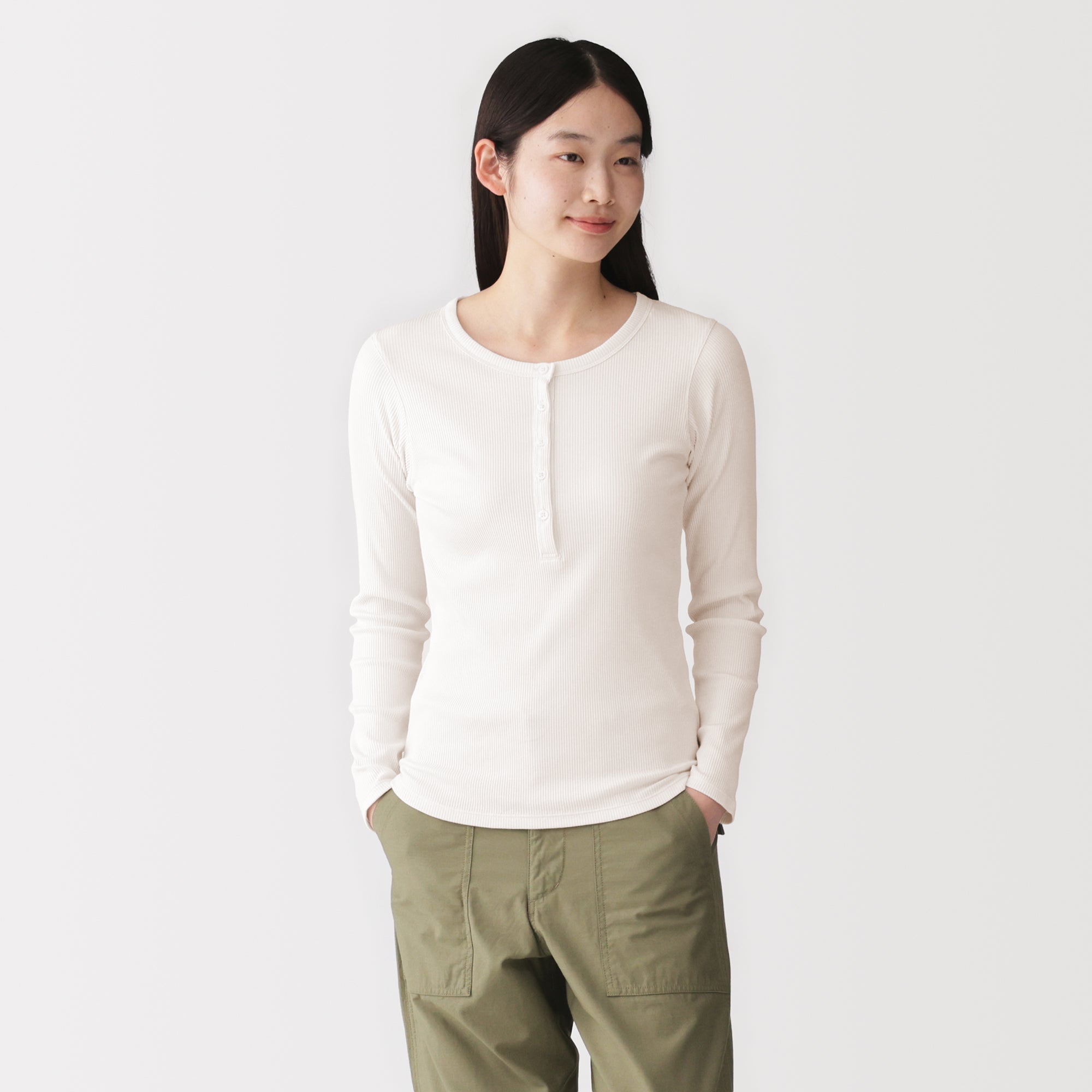 Lyocell Blend Rib Henley T-Shirt
