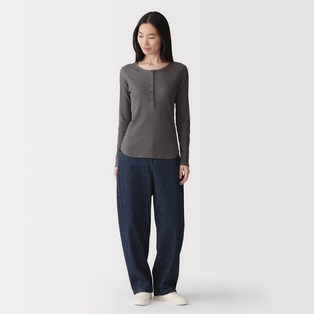 Lyocell Blend Rib Henley T-Shirt
