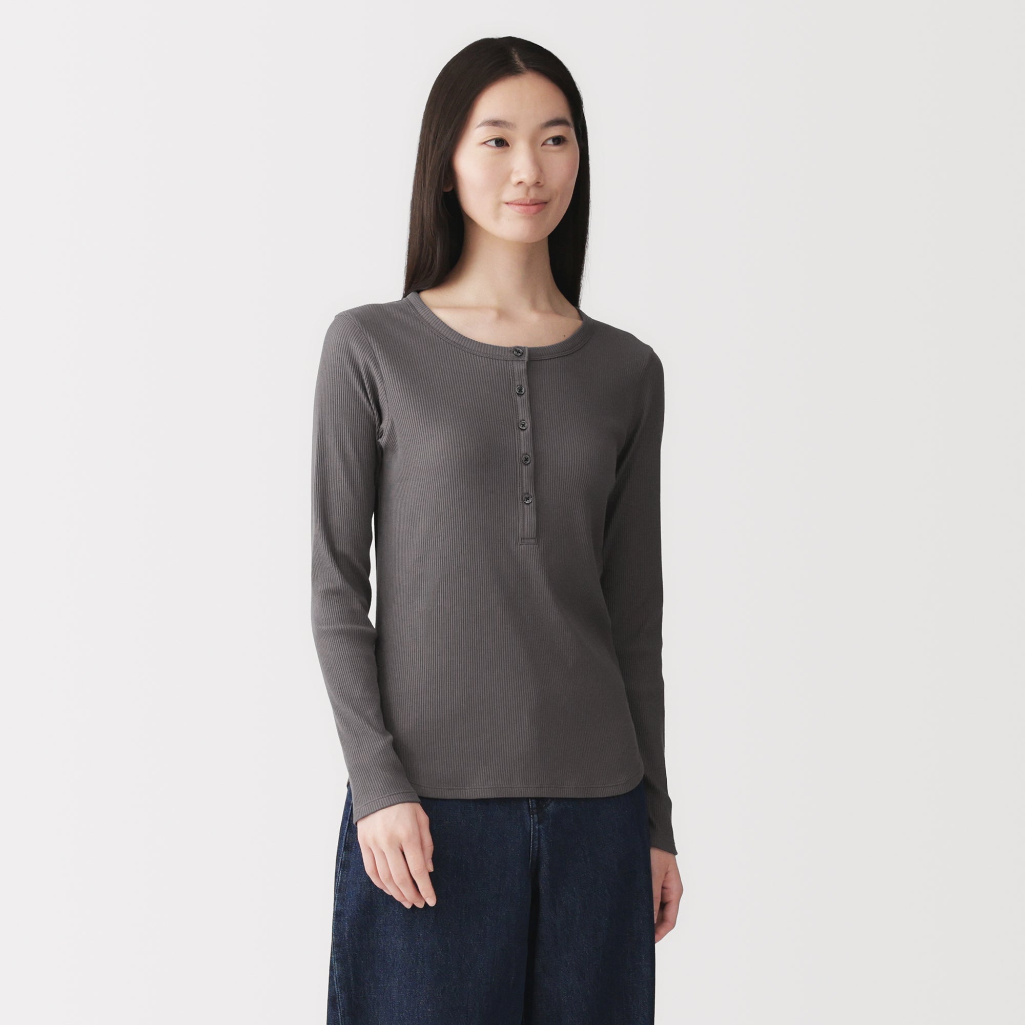 Lyocell Blend Rib Henley T-Shirt