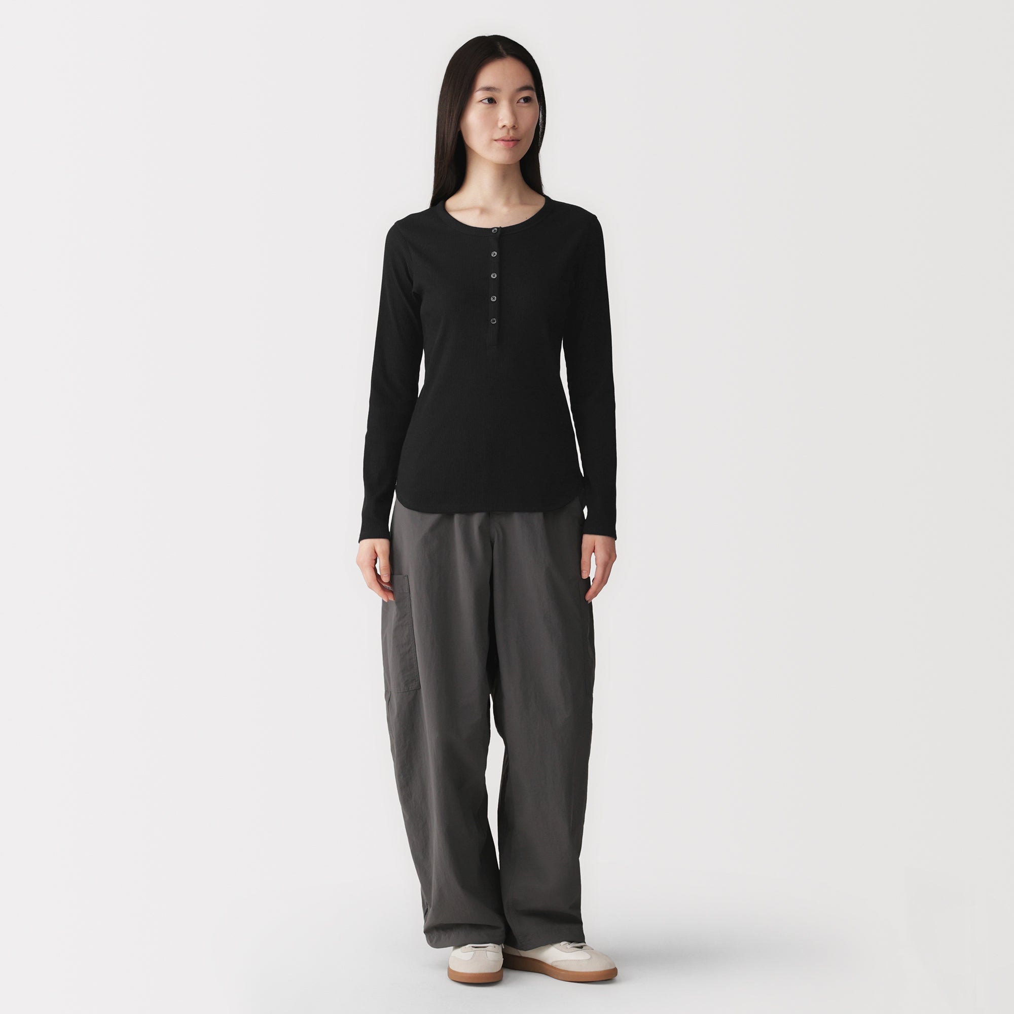 Lyocell Blend Rib Henley T-Shirt
