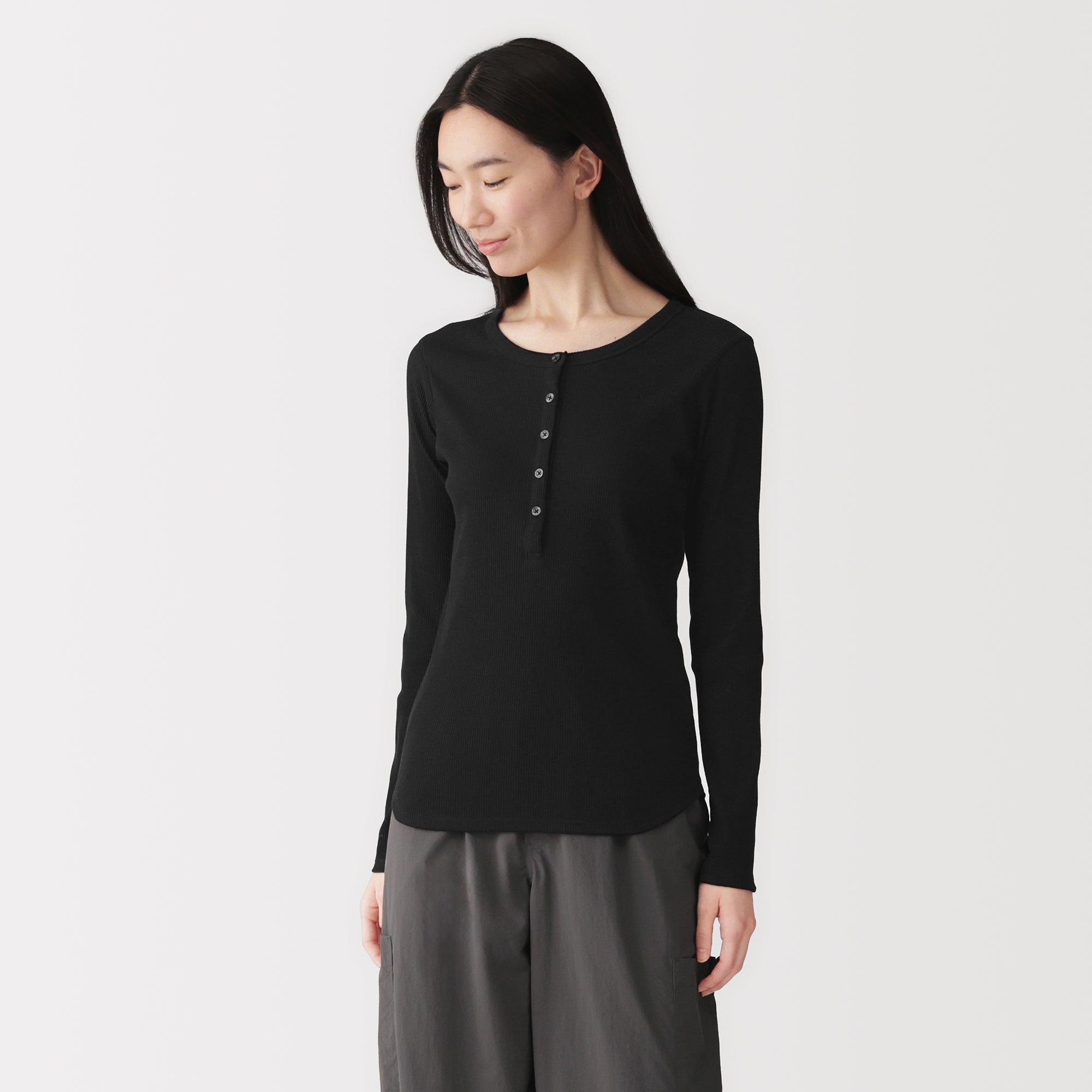 Lyocell Blend Rib Henley T-Shirt