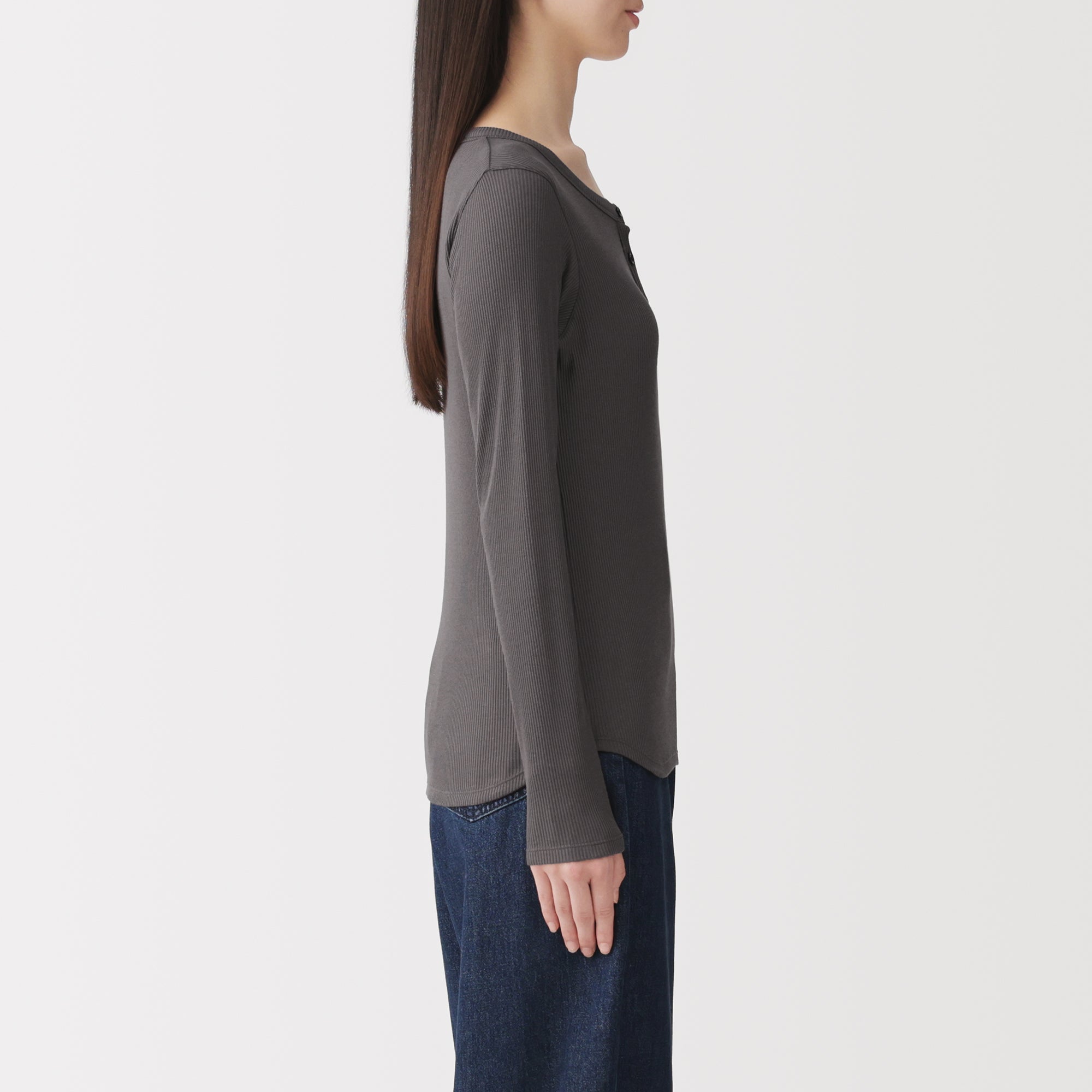 Lyocell Blend Rib Henley T-Shirt