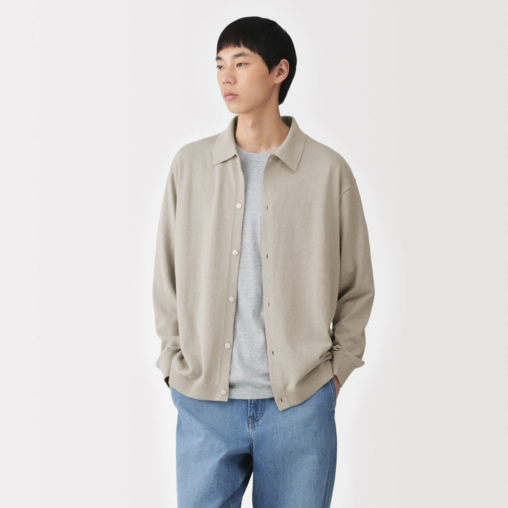 Hemp Blend Knit Shirt Cardigan