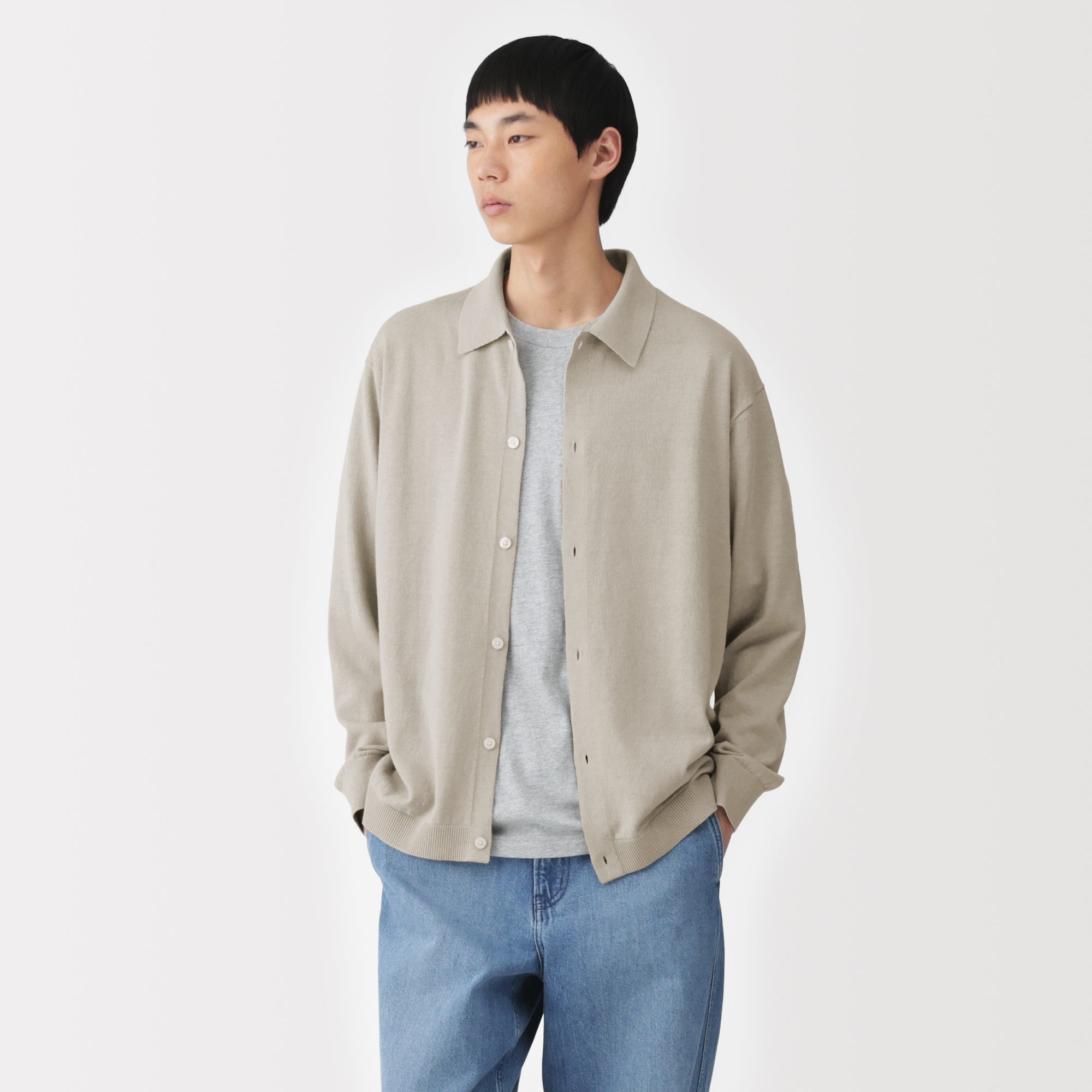 Hemp Blend Knit Shirt Cardigan