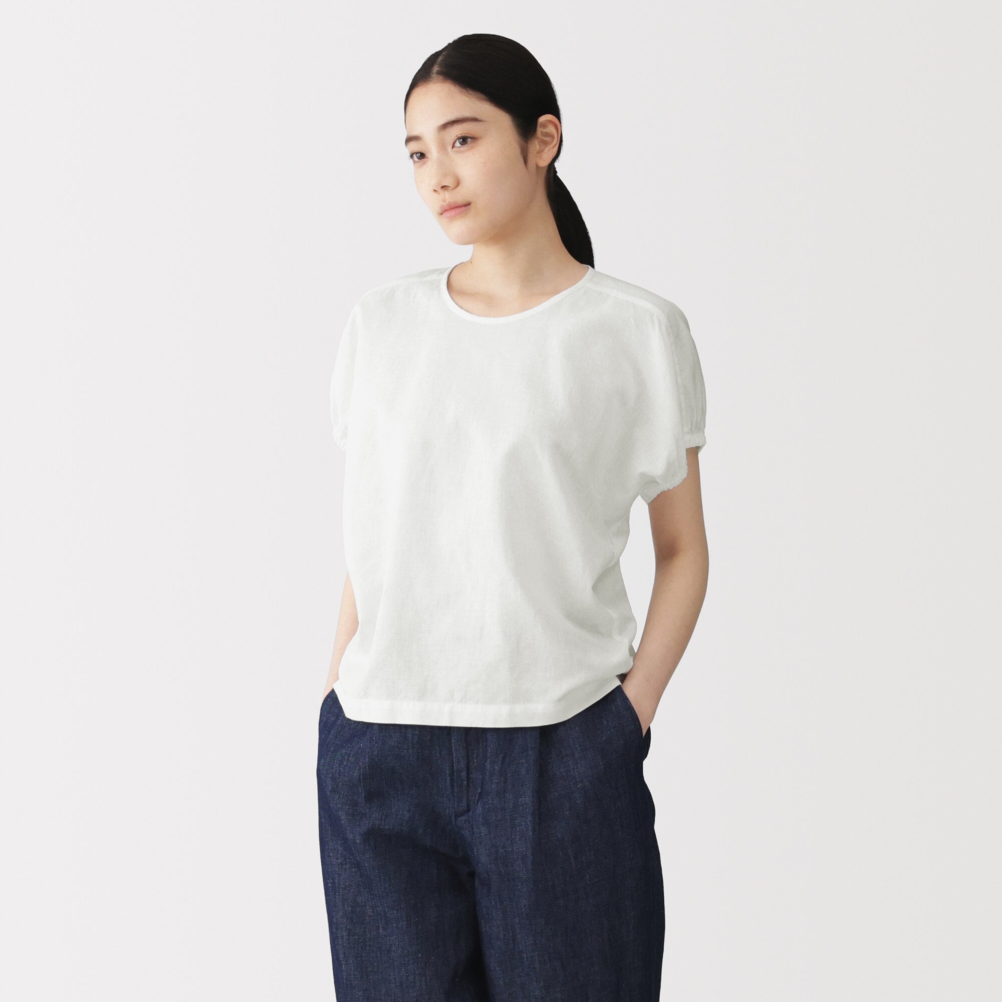 Hemp Cotton Gather Sleeve Blouse