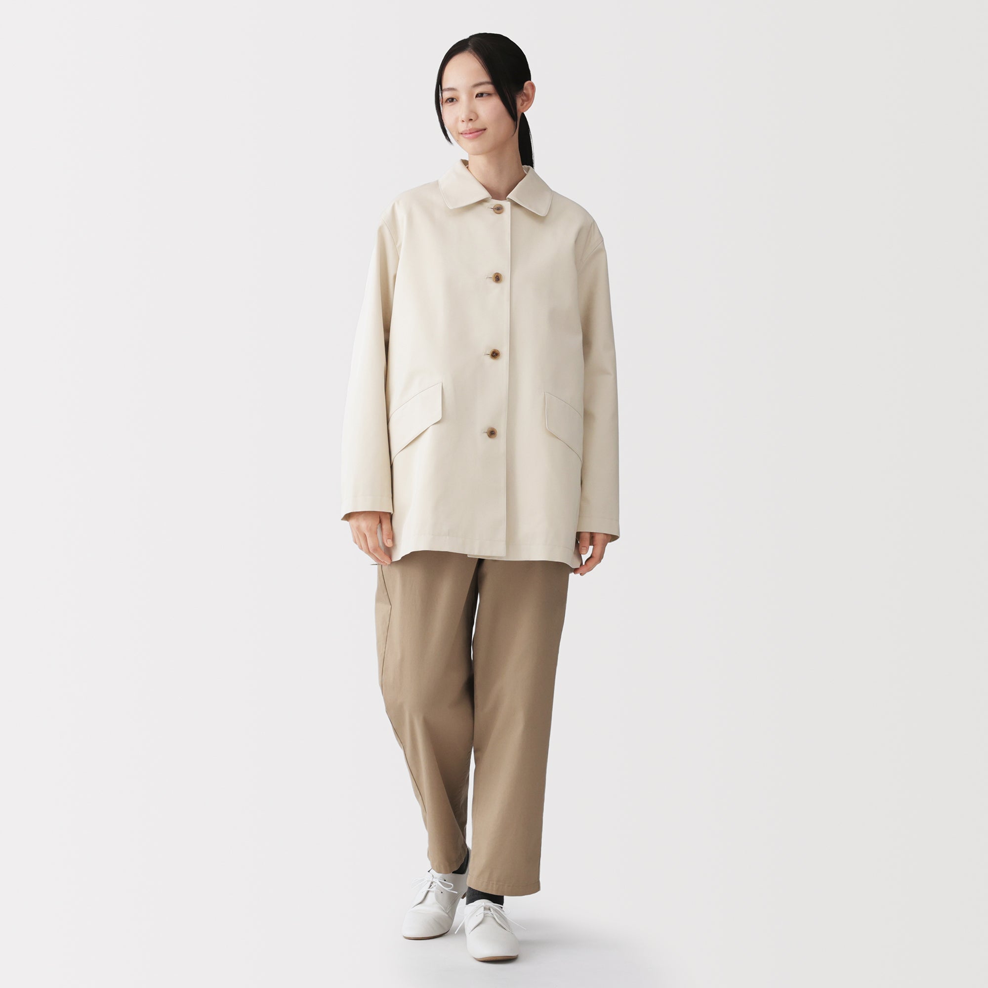 Cotton Twill Stand Fall Collar Coat