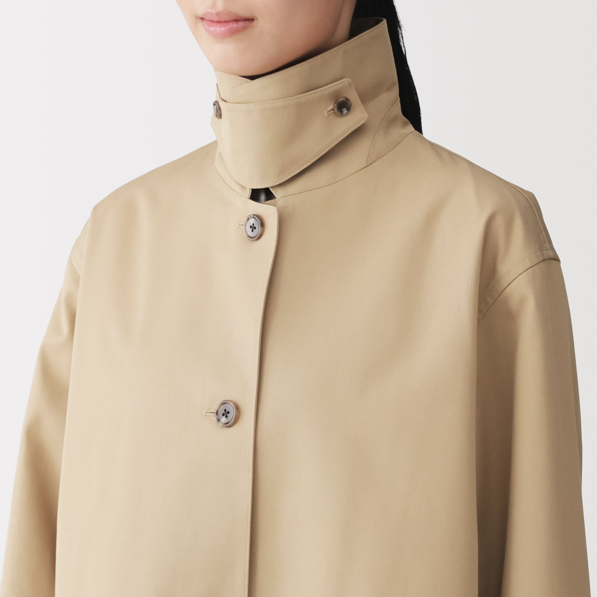 Cotton Twill Stand Fall Collar Coat