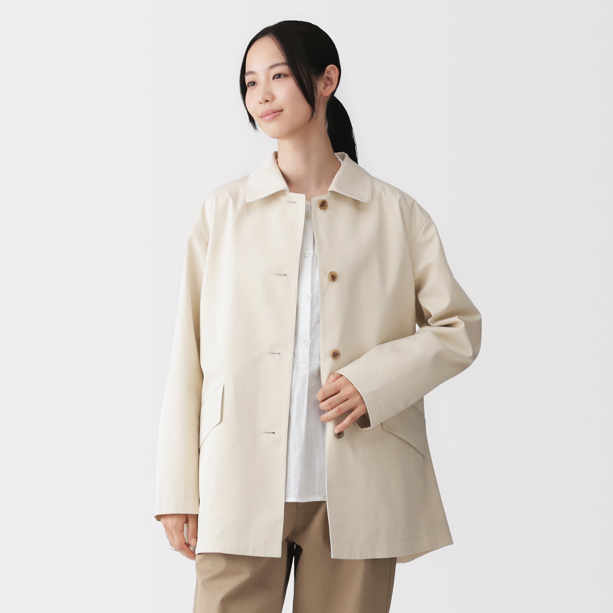 Cotton Twill Stand Fall Collar Coat