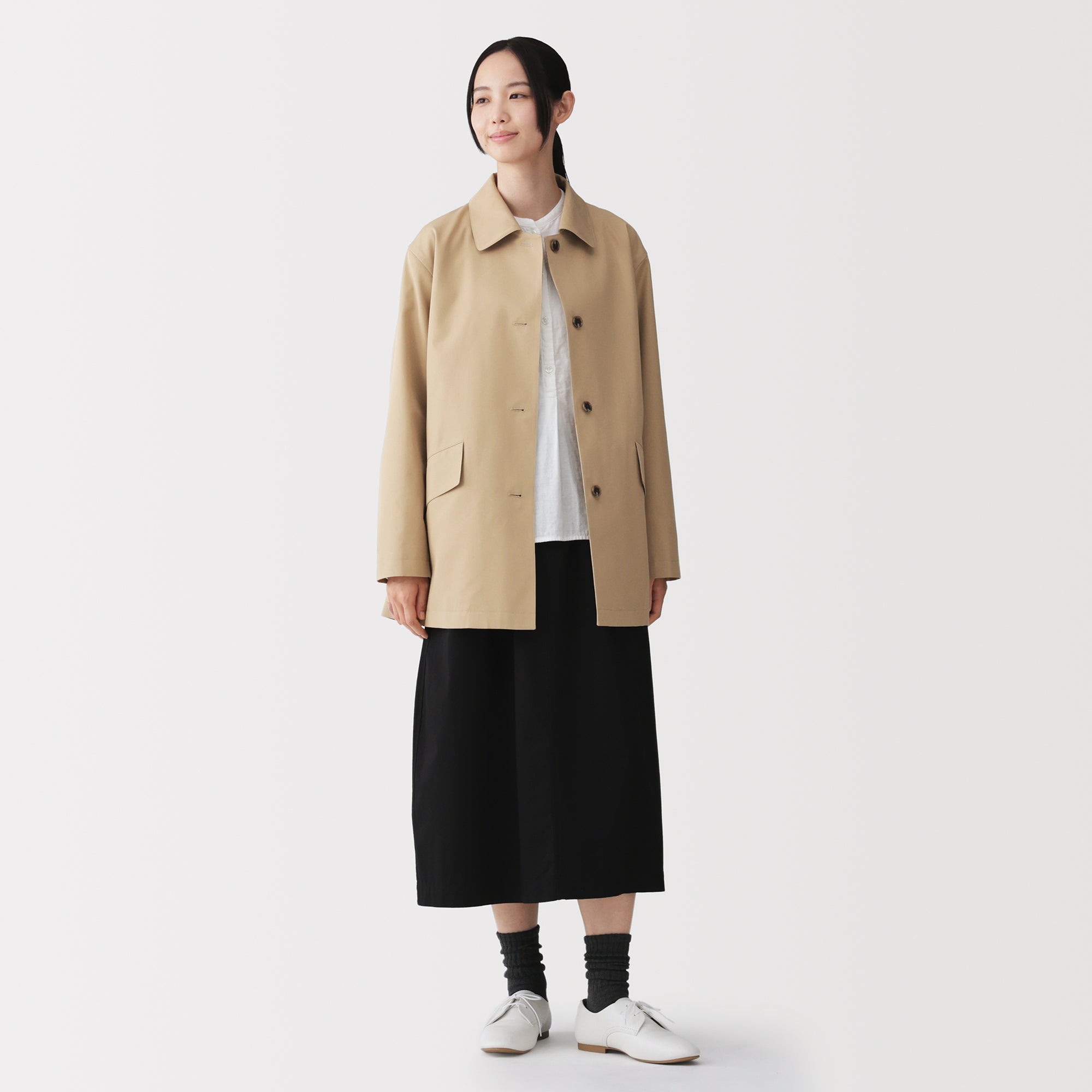 Cotton Twill Stand Fall Collar Coat