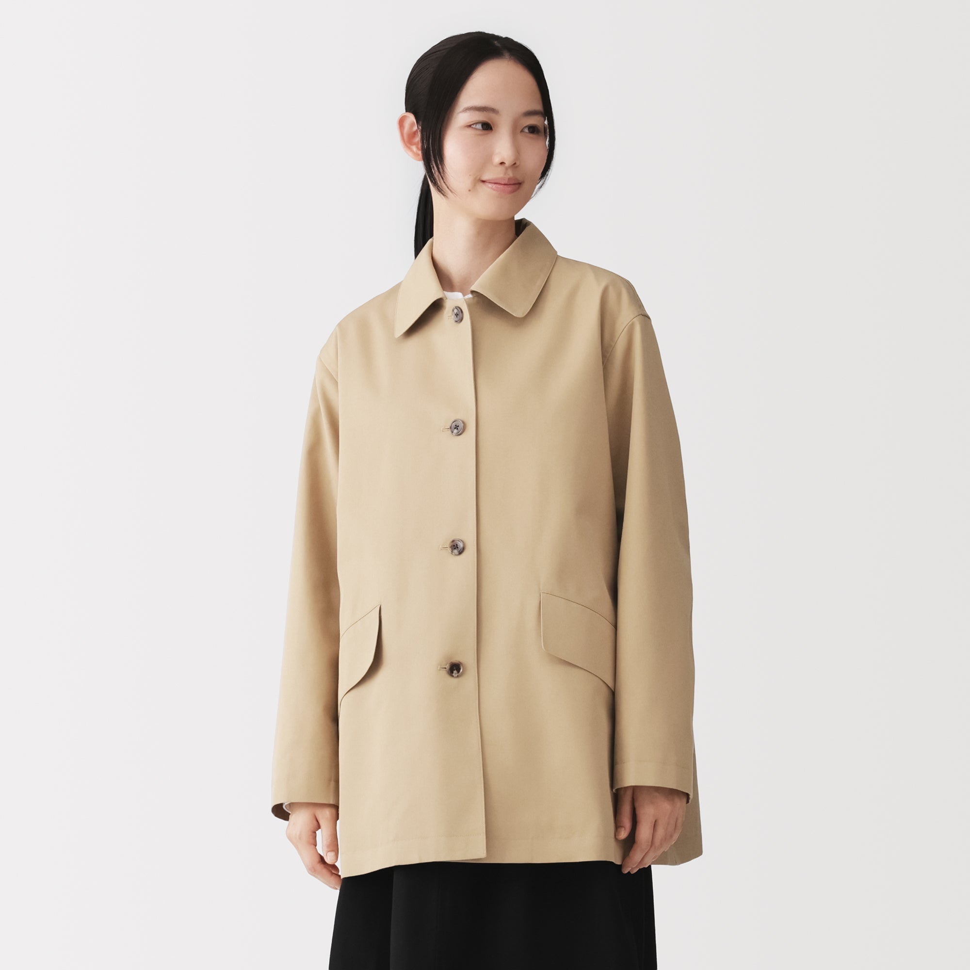 Cotton Twill Stand Fall Collar Coat