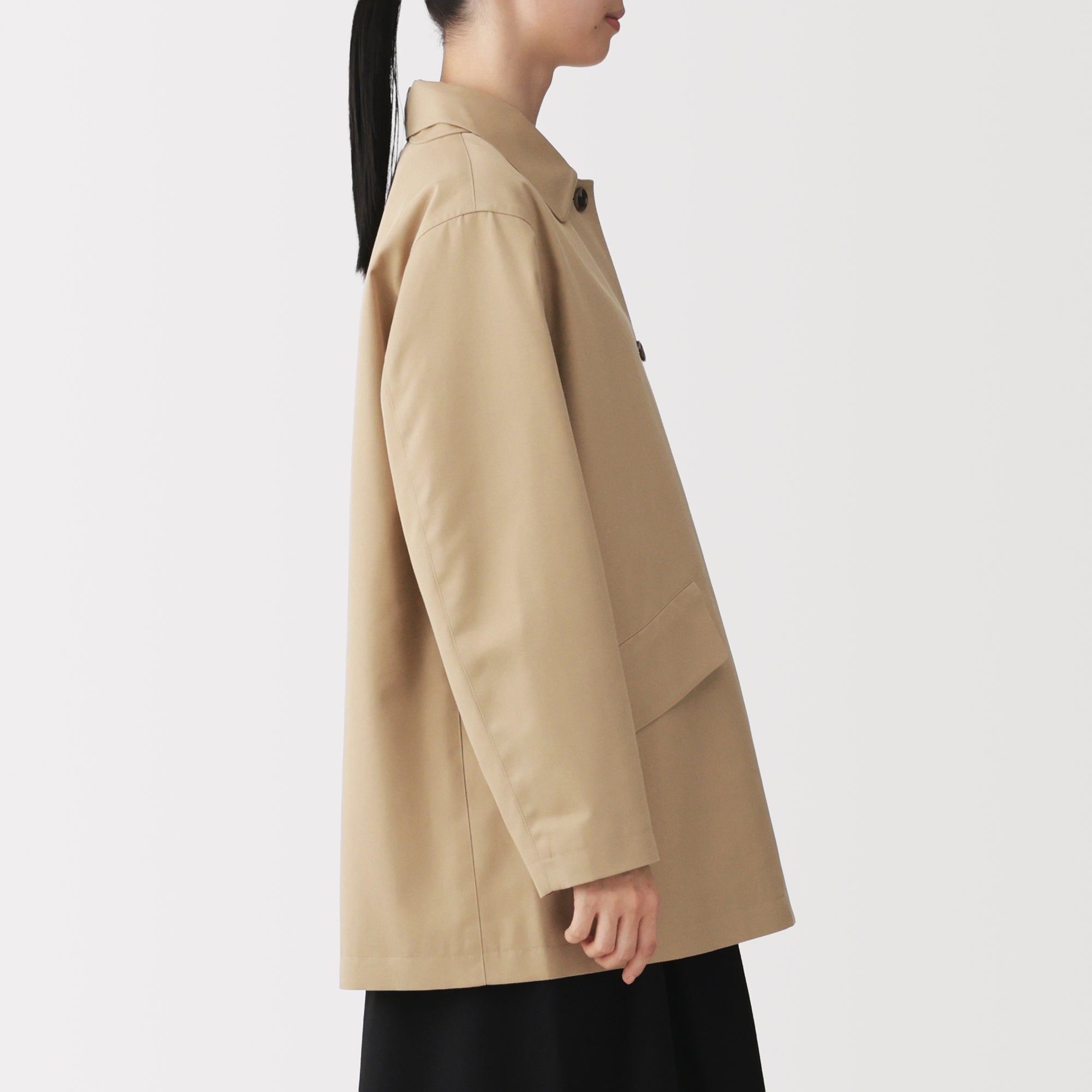 Cotton Twill Stand Fall Collar Coat