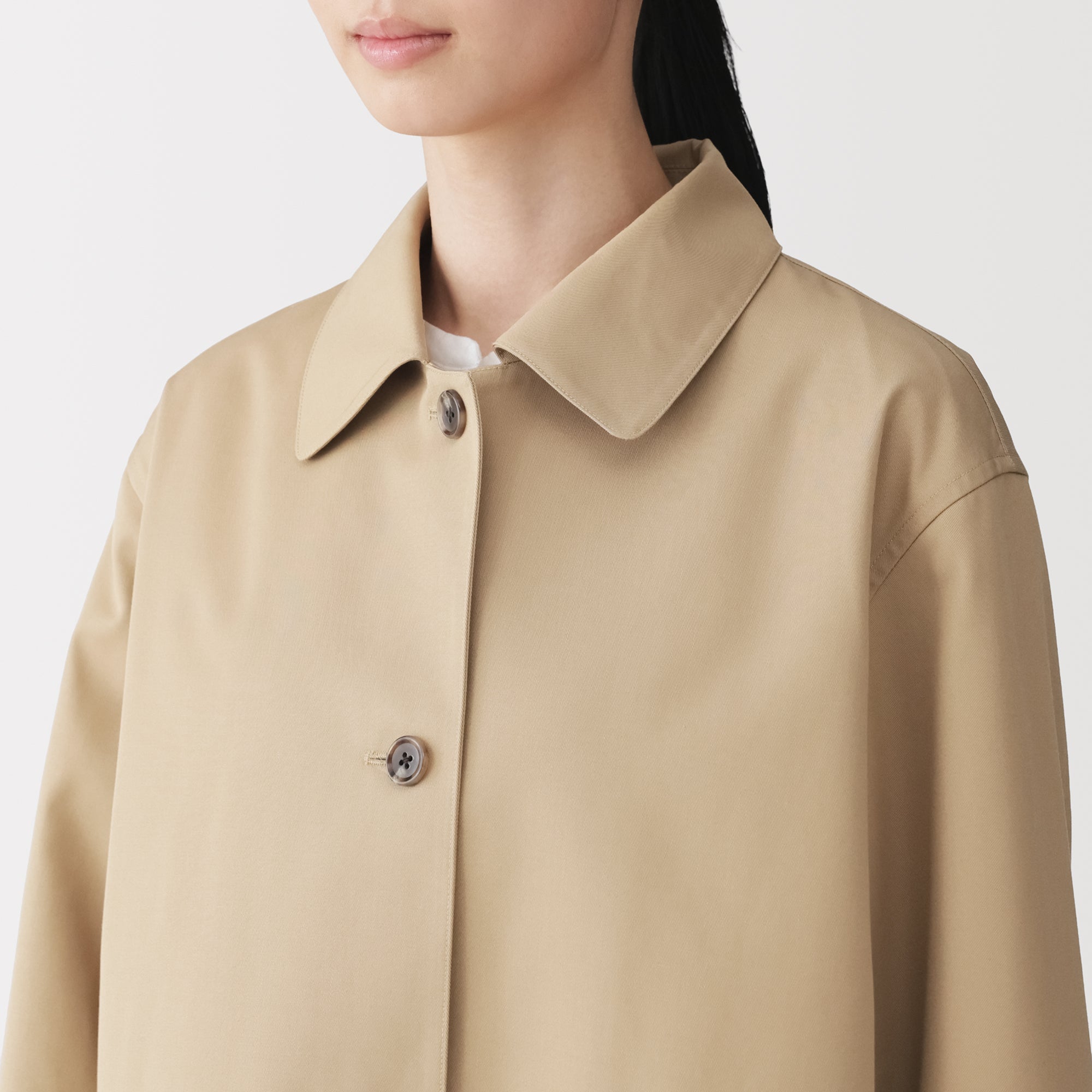 Cotton Twill Stand Fall Collar Coat