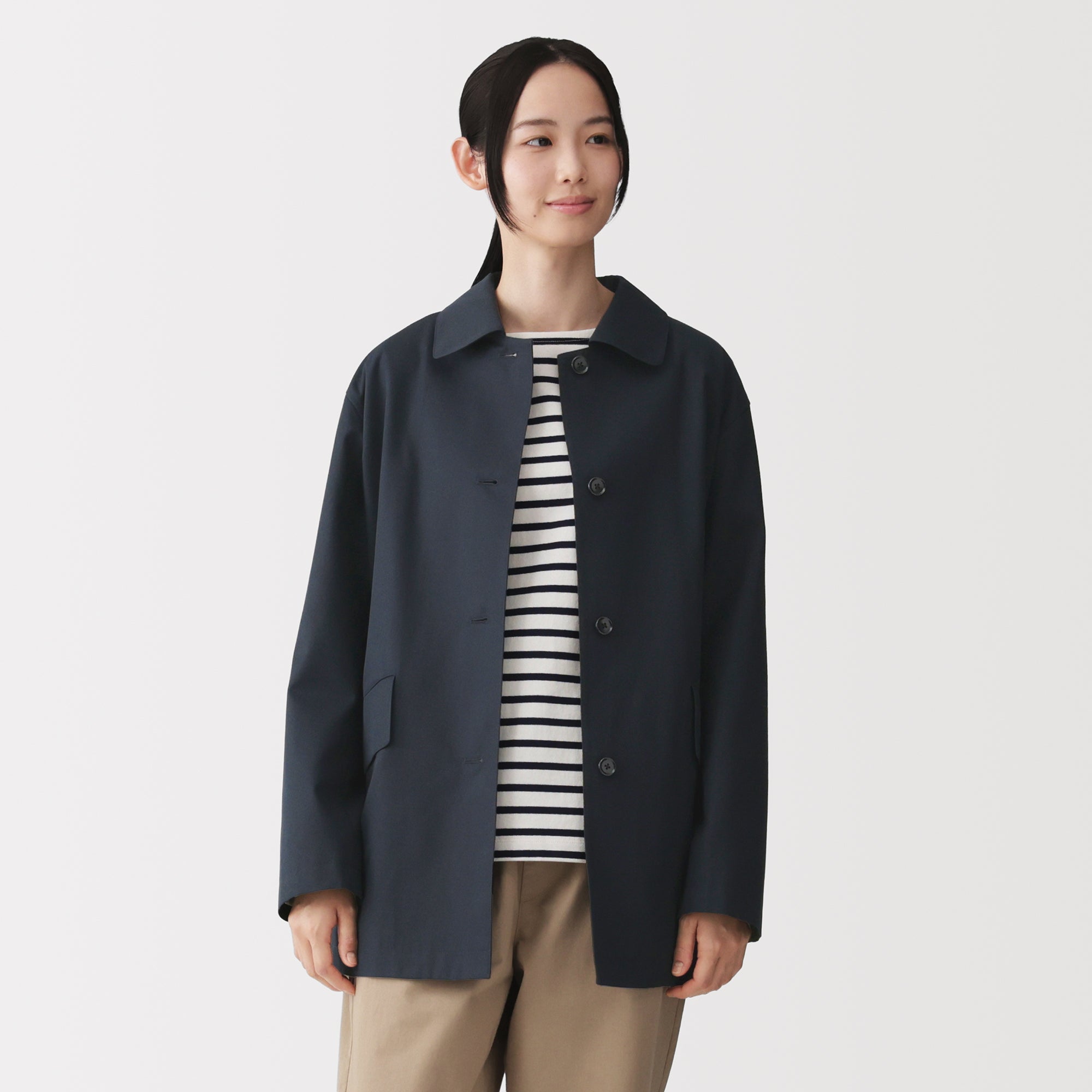 Cotton Twill Stand Fall Collar Coat