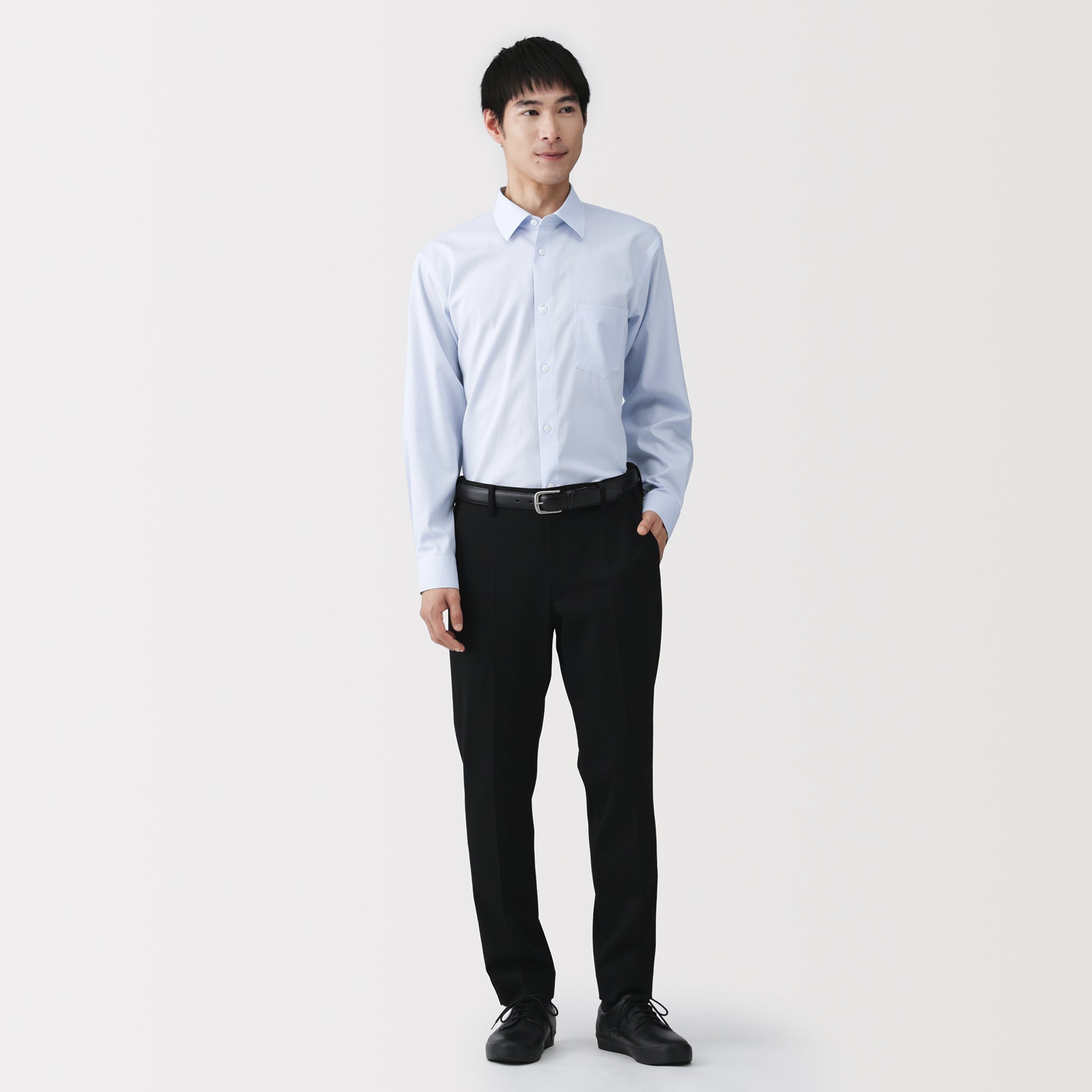 Cotton Semi-Spread Collar Shirt