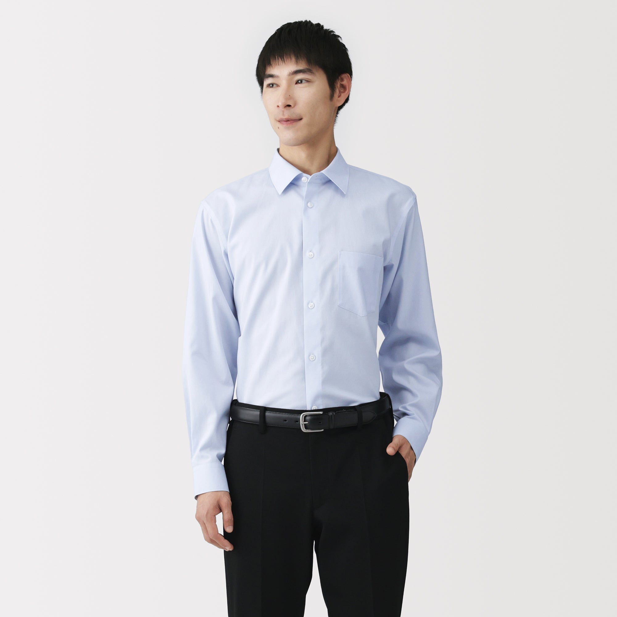 Cotton Semi-Spread Collar Shirt