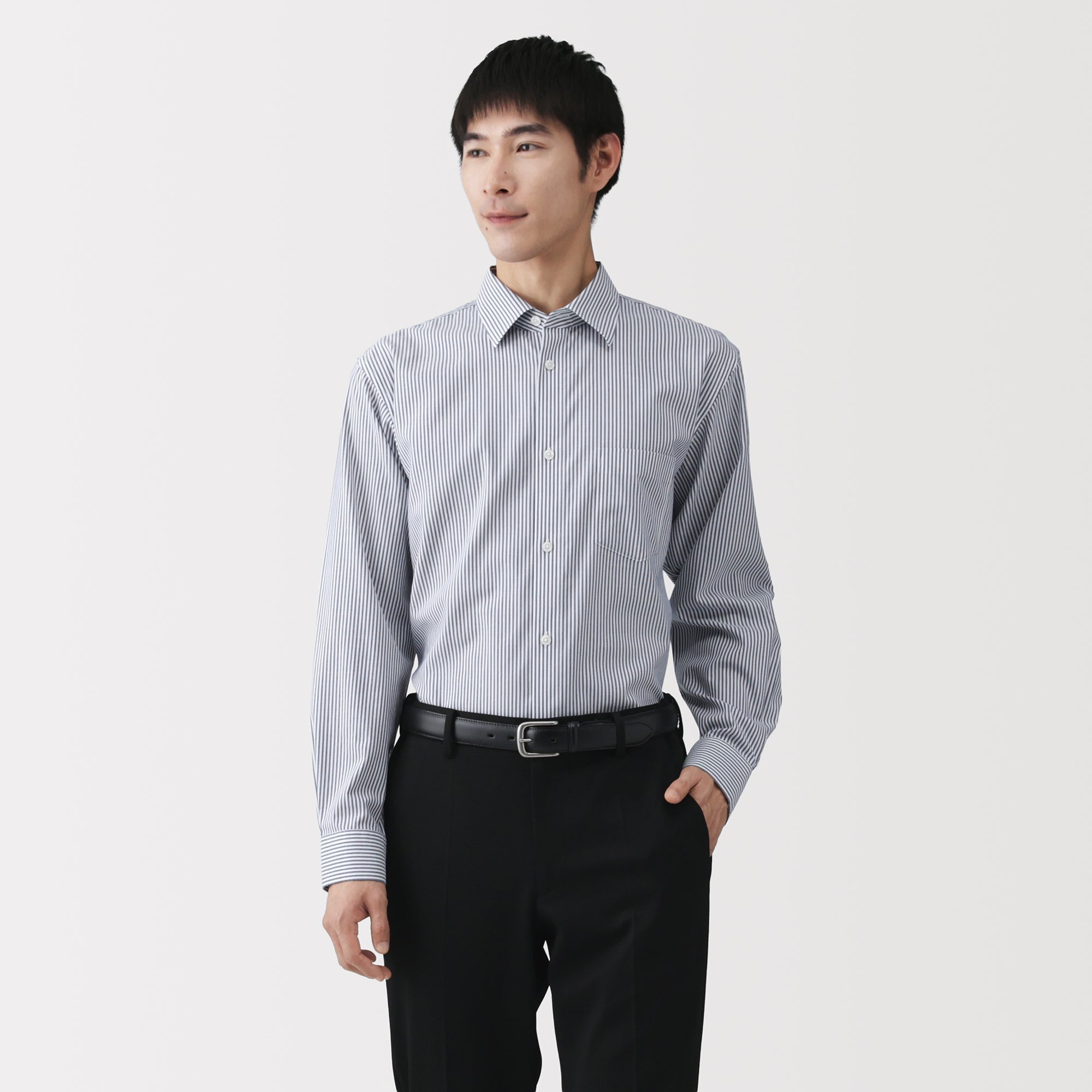 Cotton Semi-Spread Collar Shirt