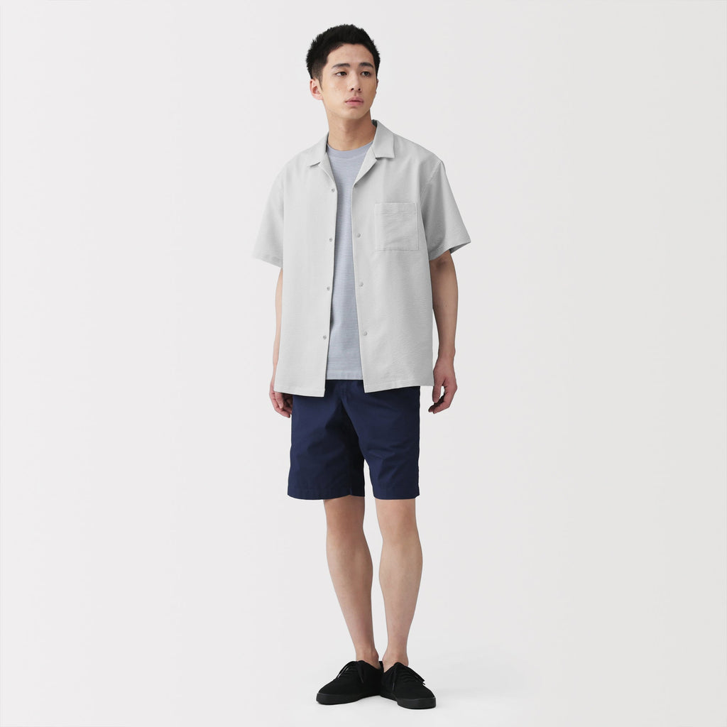 Breathable Seersucker Open Collar Shirt