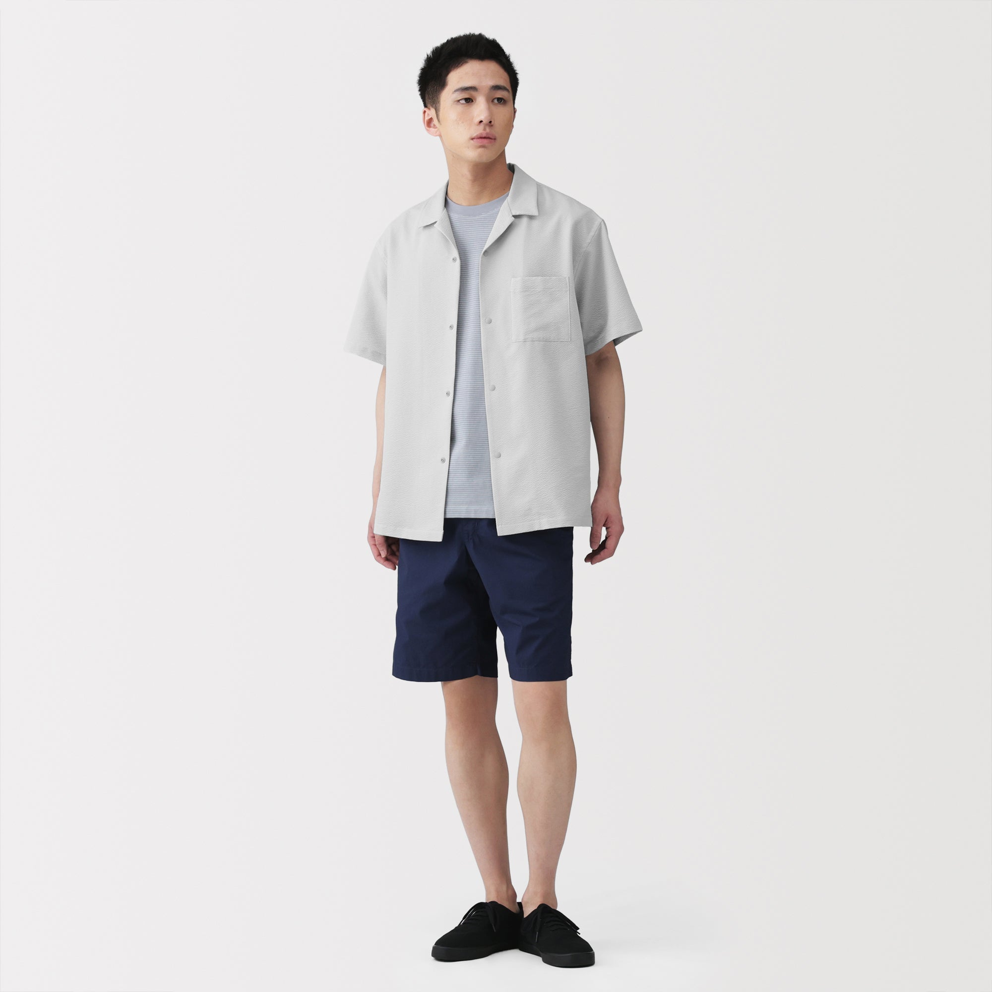 Breathable Seersucker Open Collar Shirt