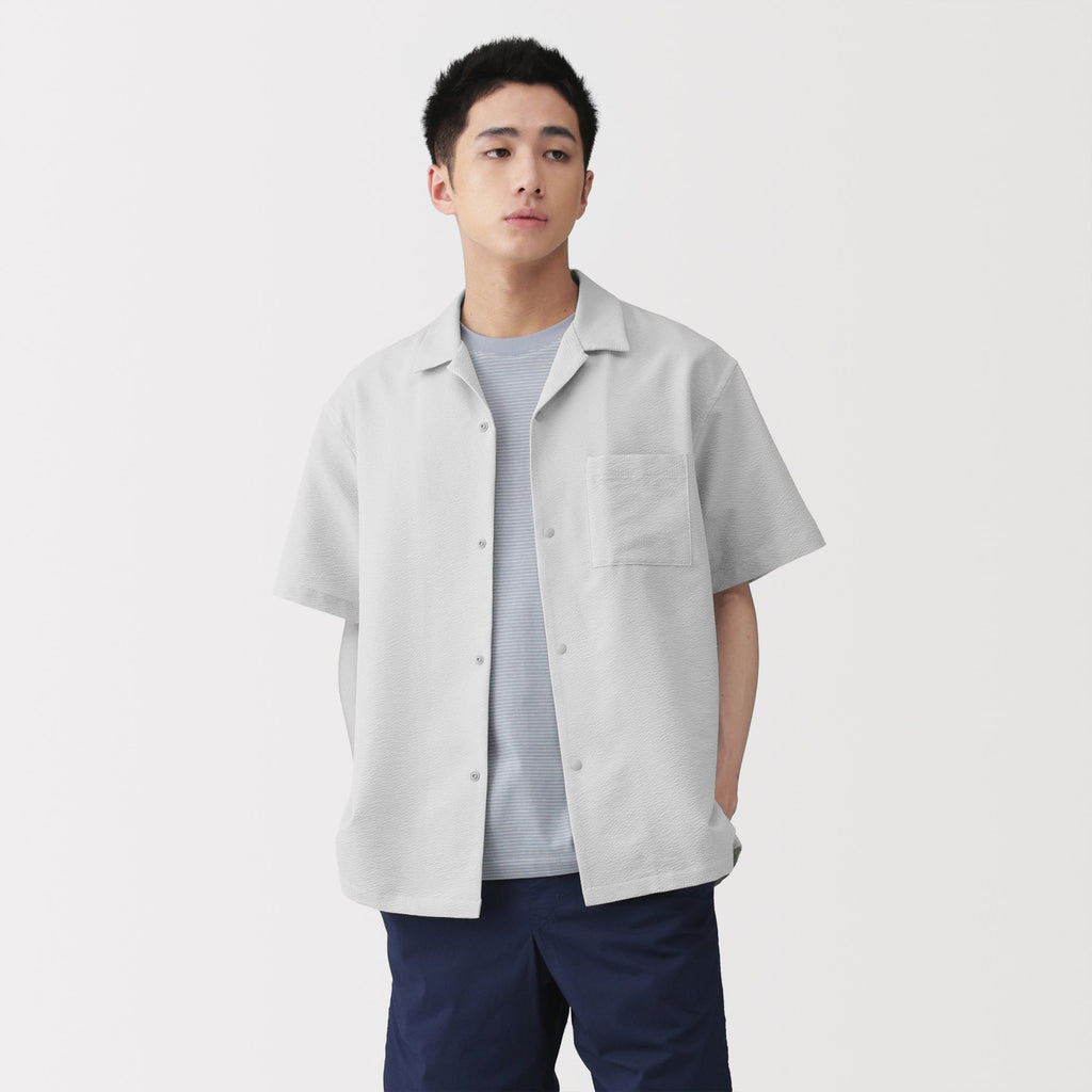 Breathable Seersucker Open Collar Shirt