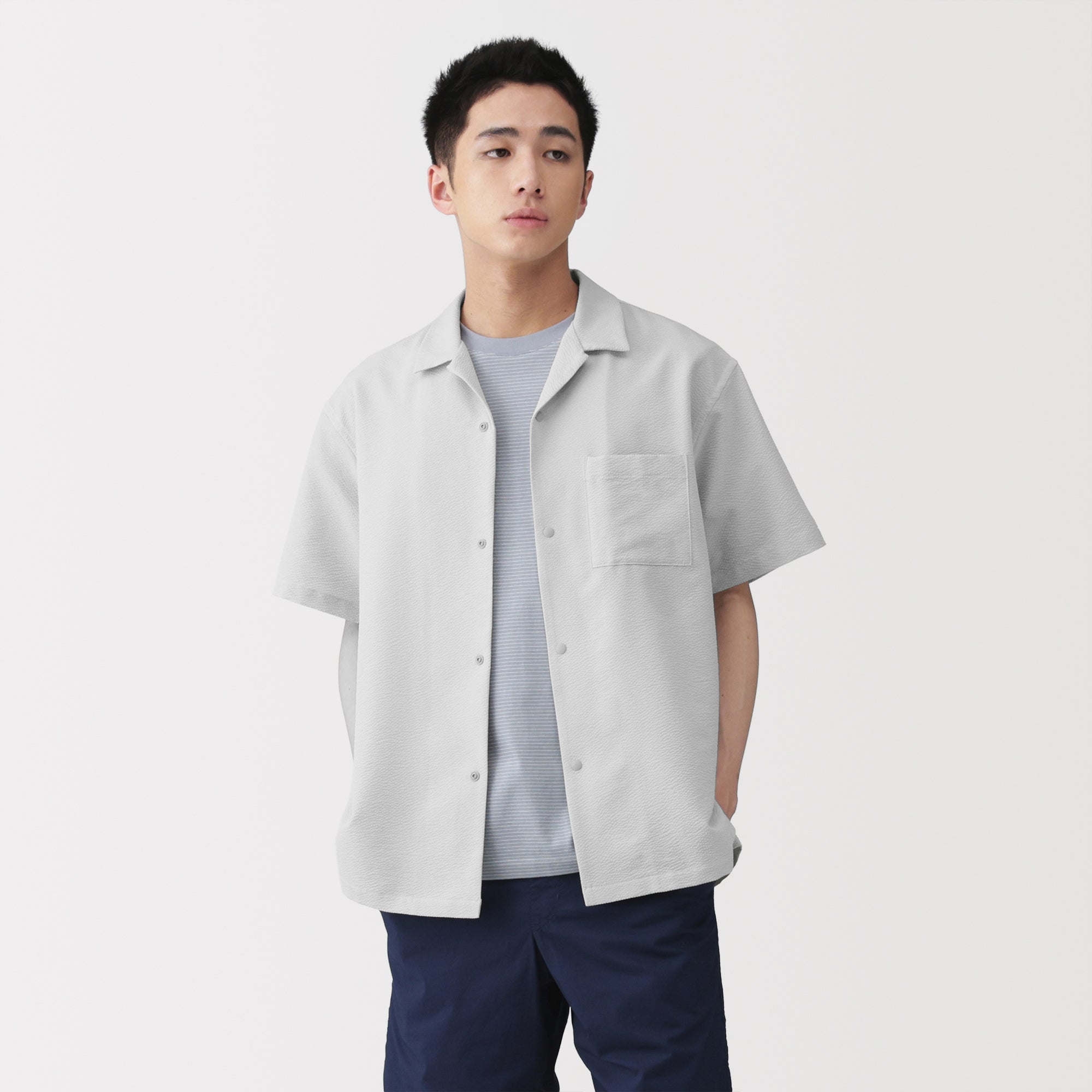 Breathable Seersucker Open Collar Shirt