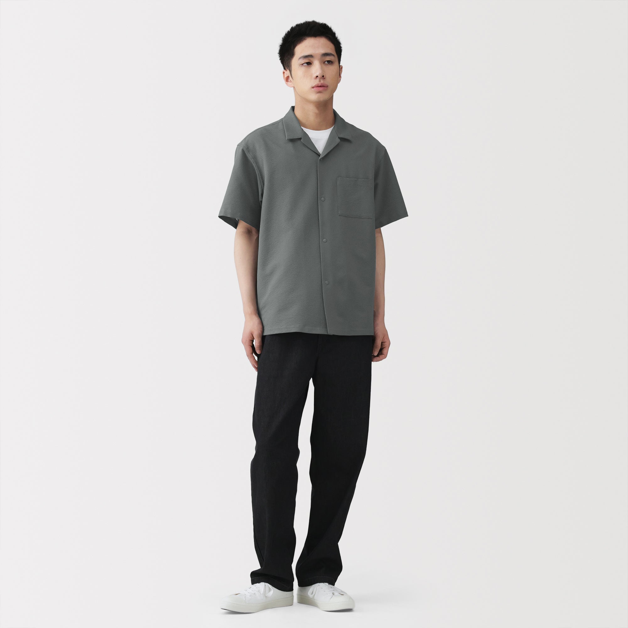 Breathable Seersucker Open Collar Shirt