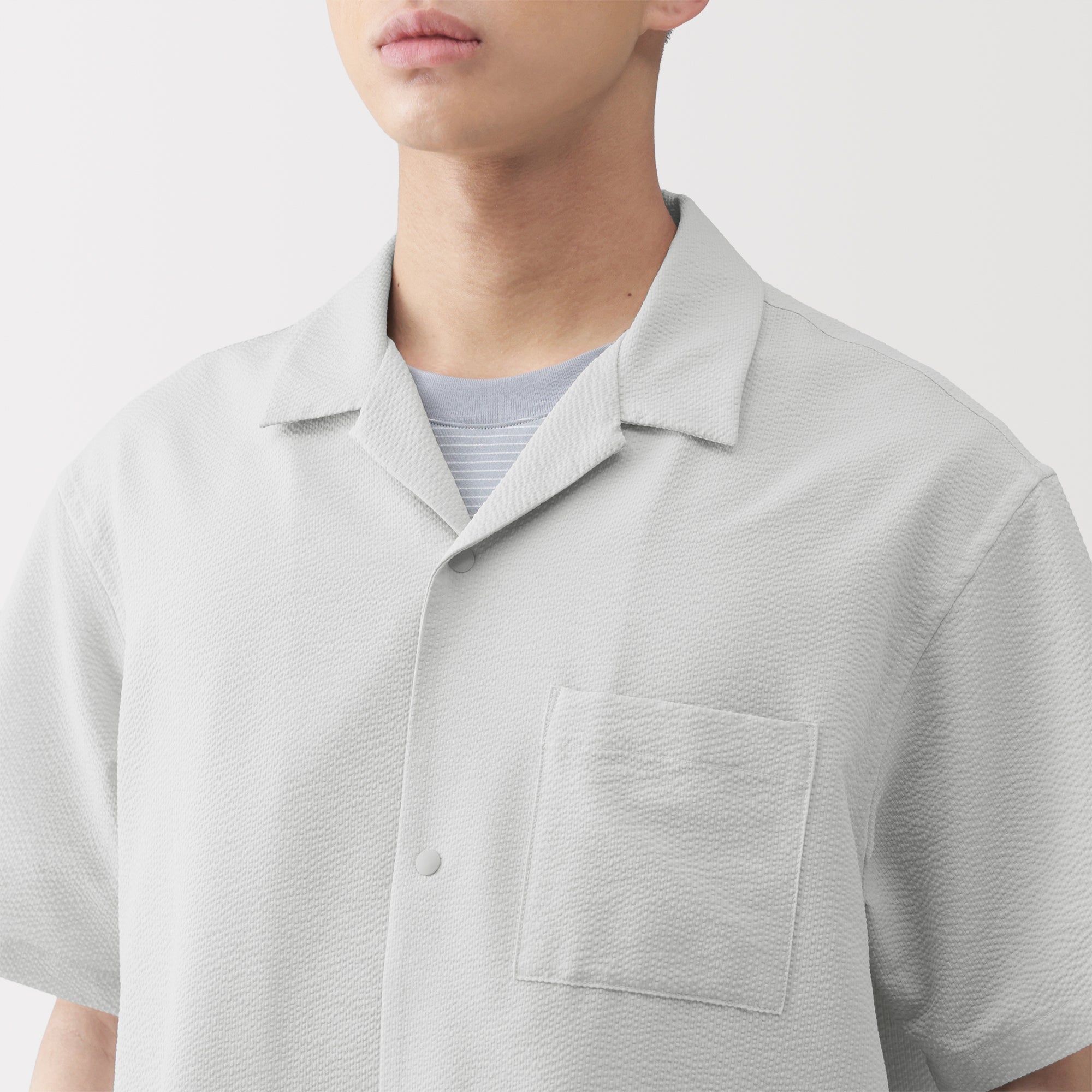 Breathable Seersucker Open Collar Shirt