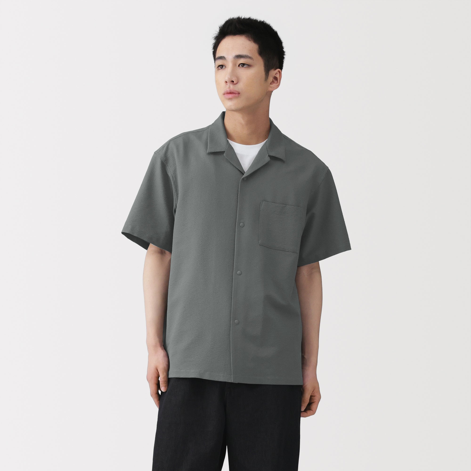 Breathable Seersucker Open Collar Shirt