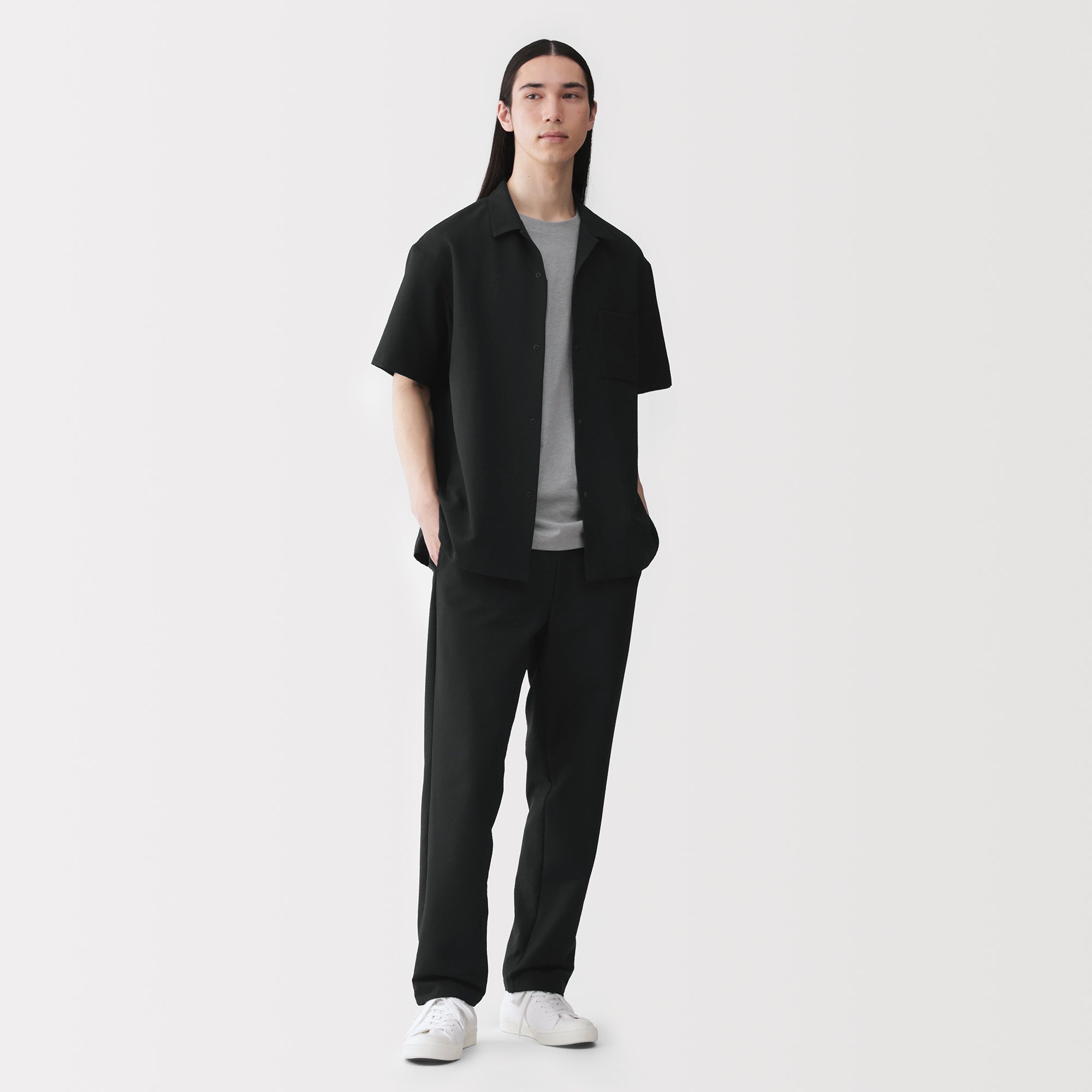 Breathable Seersucker Open Collar Shirt