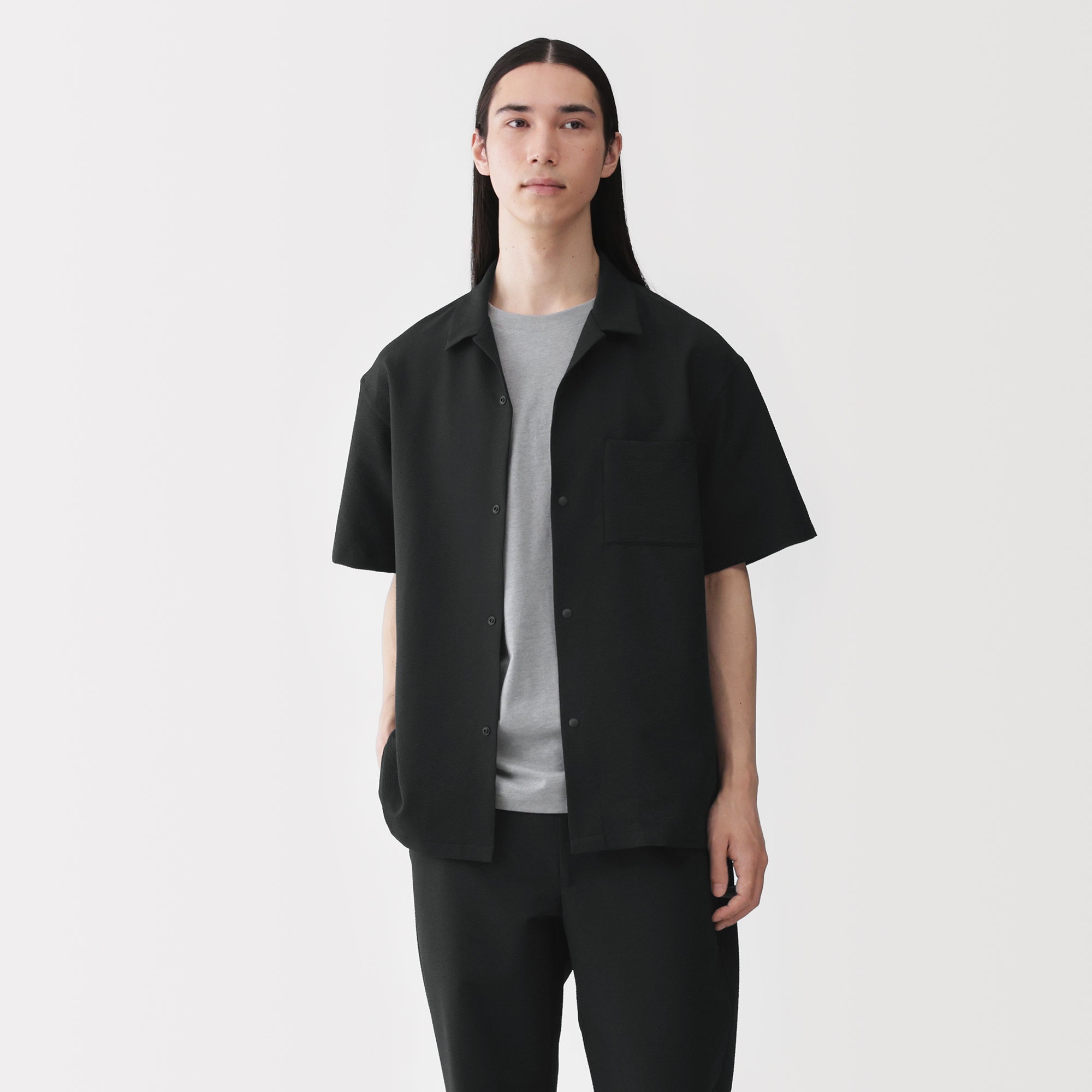 Breathable Seersucker Open Collar Shirt
