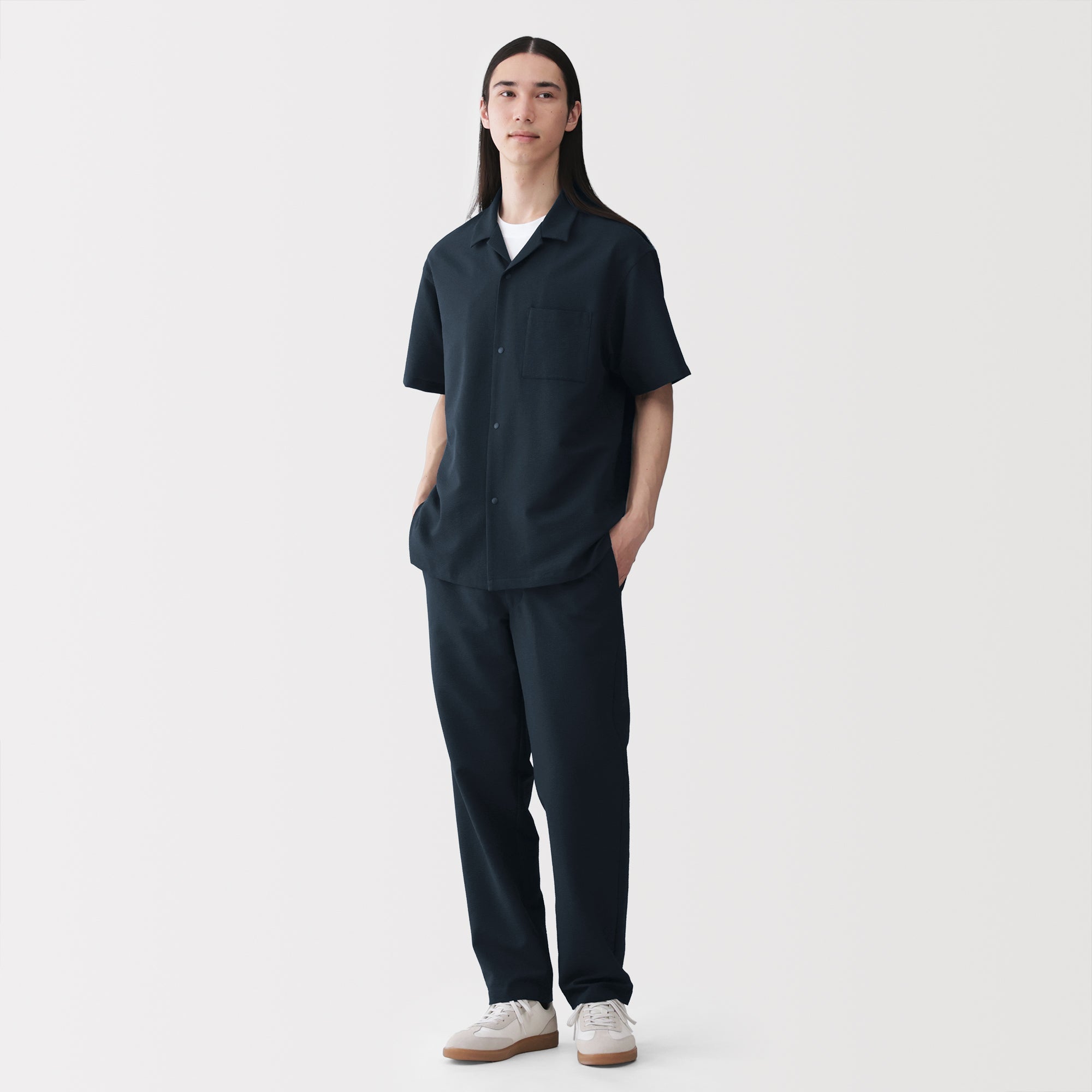 Breathable Seersucker Open Collar Shirt