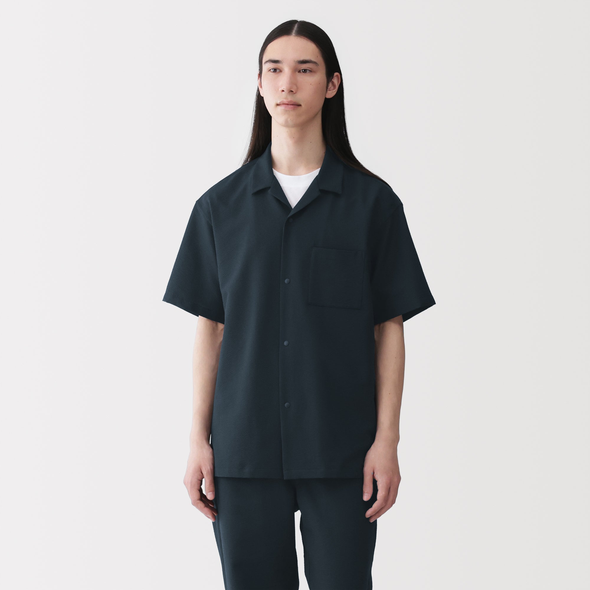 Breathable Seersucker Open Collar Shirt