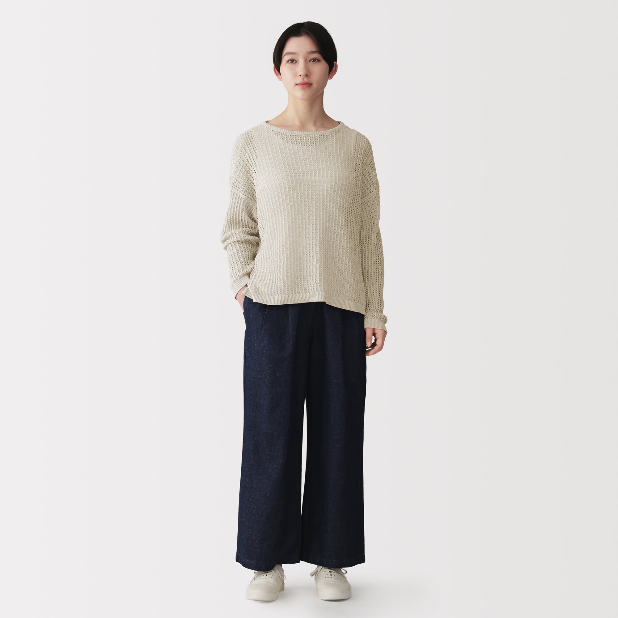 Linen Blend Mesh Wide Sweater