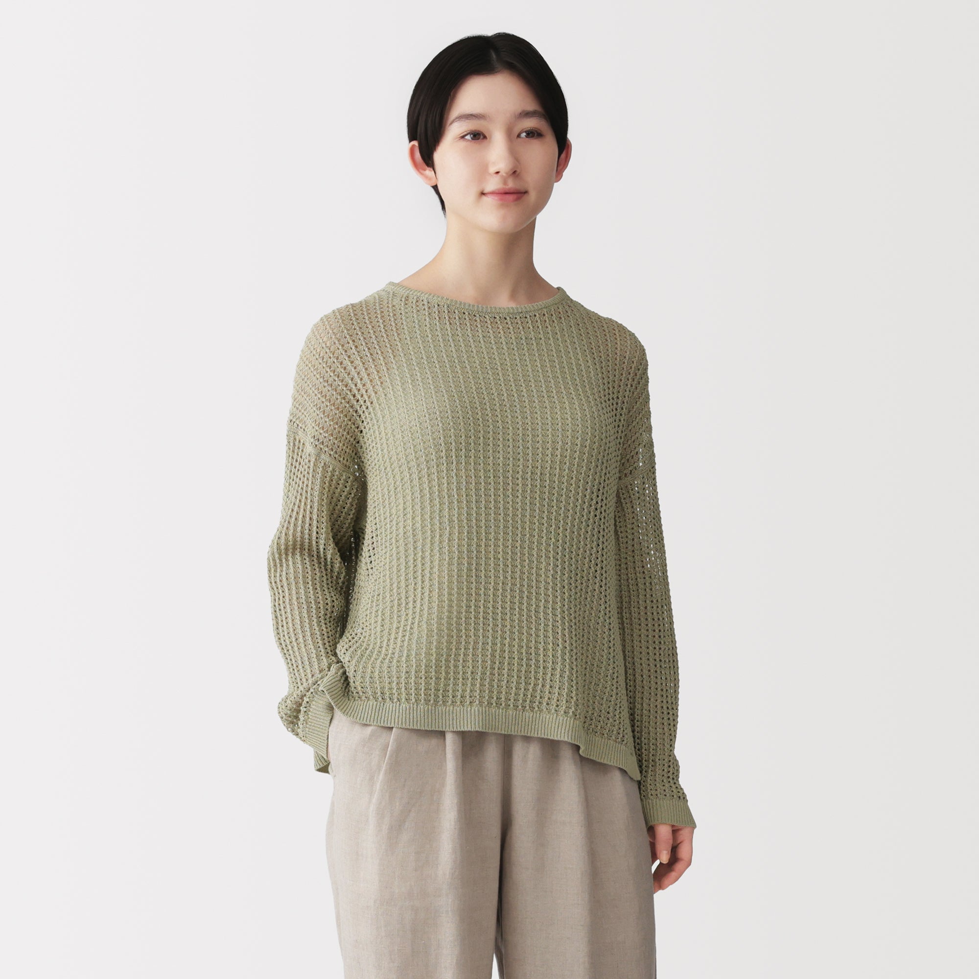 Linen Blend Mesh Wide Sweater