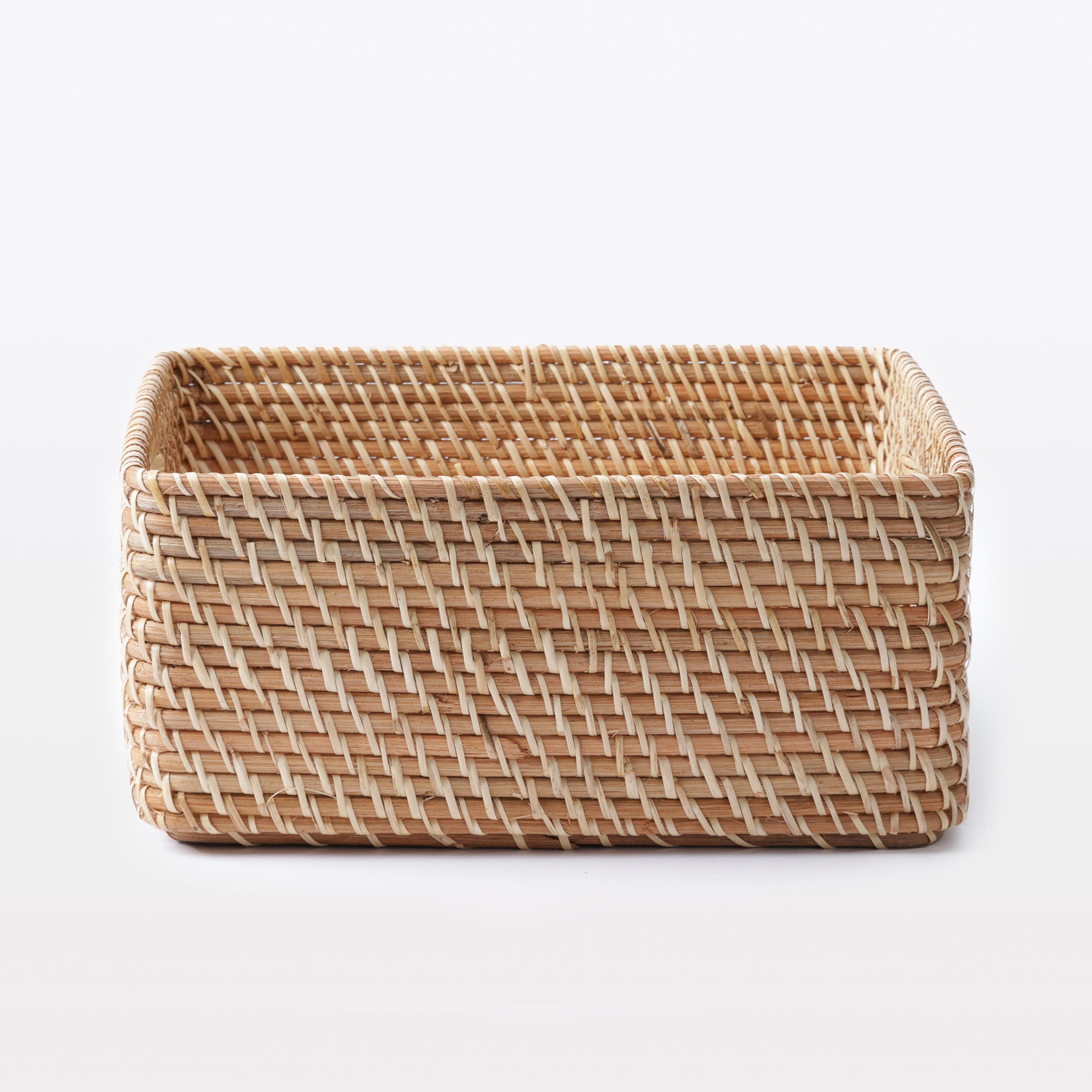 Rattan Stackable Square Basket With Handle - Medium W13.8 x D14.2 x H6.3