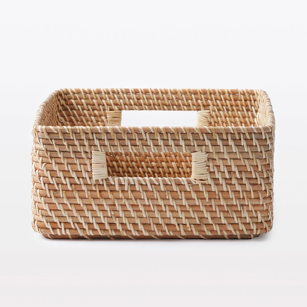 Rattan Stackable Square Basket With Handle - Medium W13.8 x D14.2 x H6.3