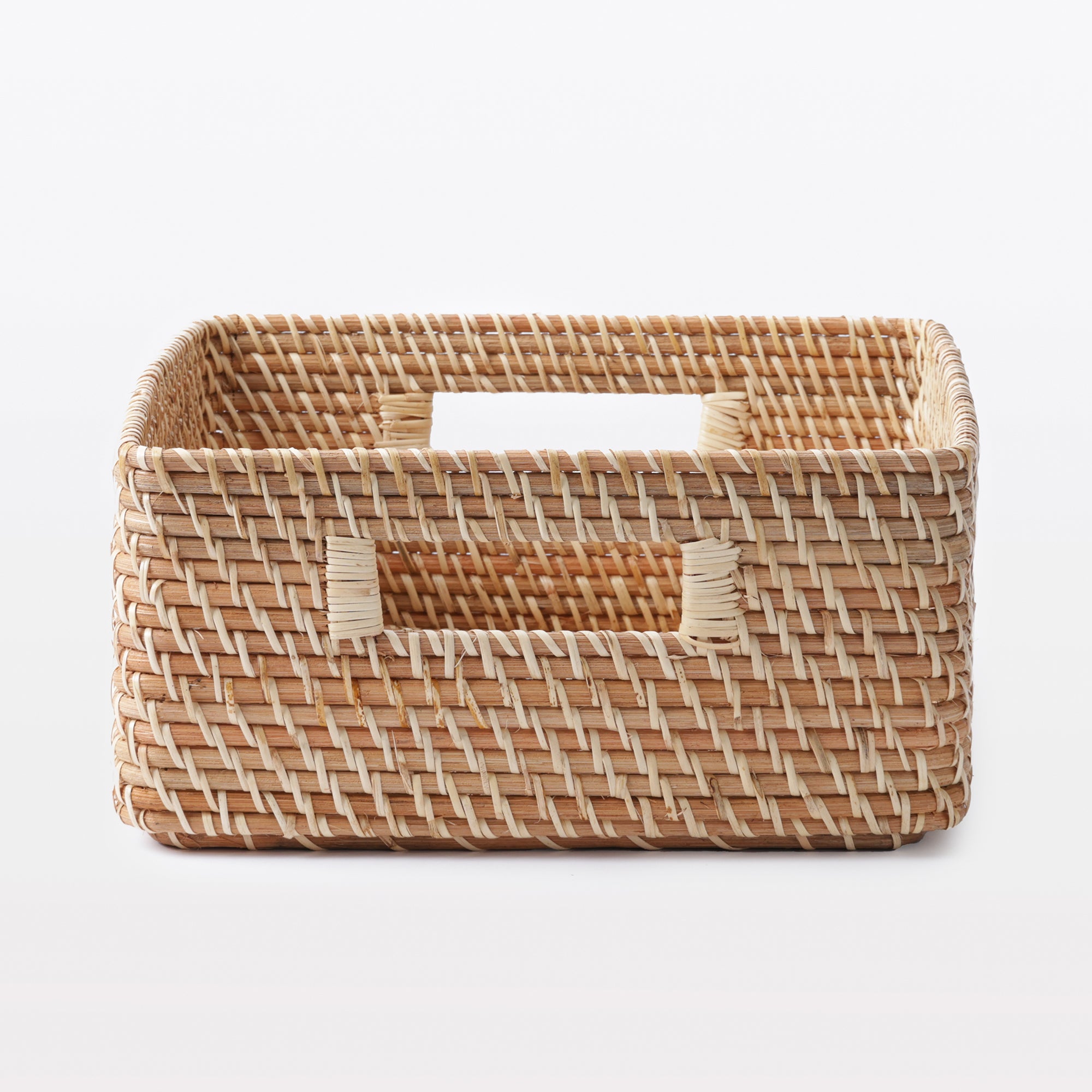 Rattan Stackable Square Basket With Handle - Medium W13.8 x D14.2 x H6.3