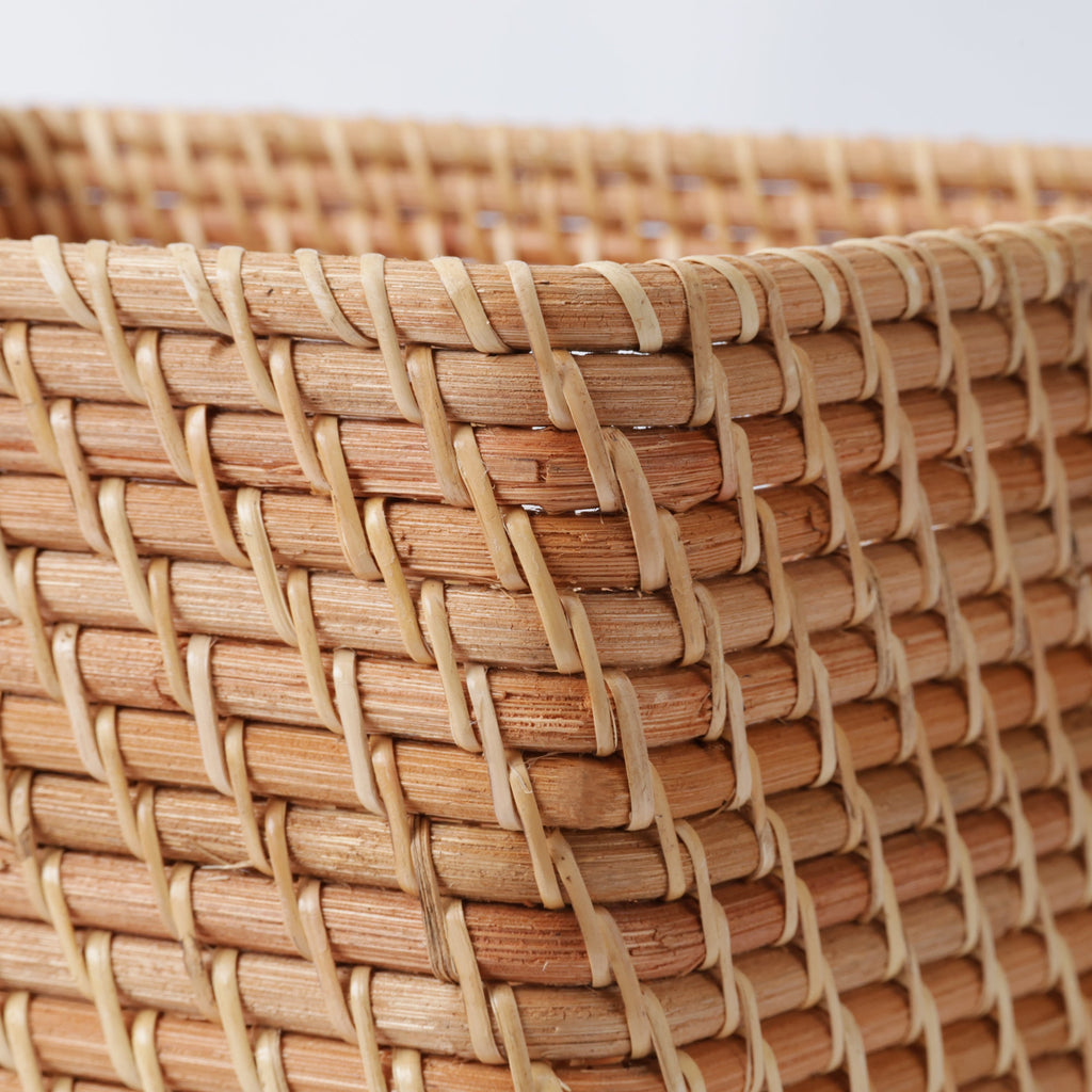 Rattan Stackable Square Basket With Handle - Medium W13.8 x D14.2 x H6.3