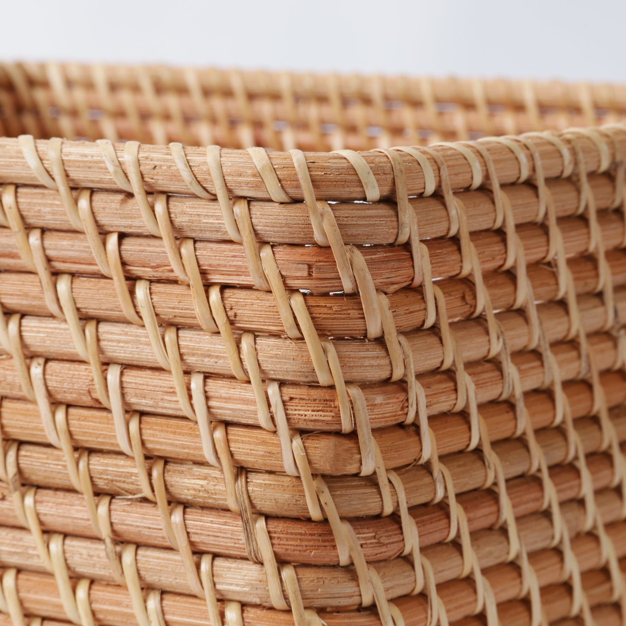 Rattan Stackable Square Basket With Handle - Medium W13.8 x D14.2 x H6.3