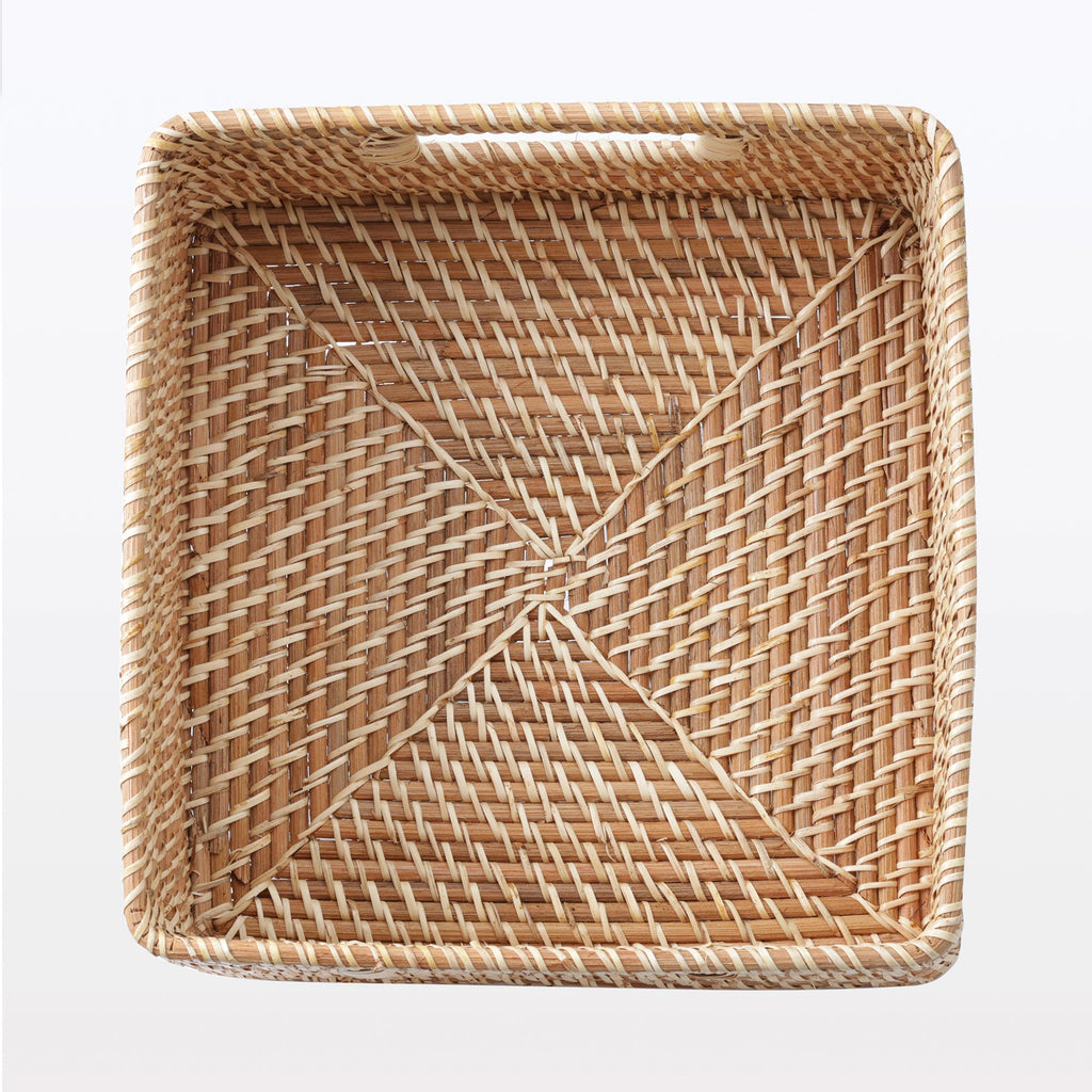 Rattan Stackable Square Basket With Handle - Medium W13.8 x D14.2 x H6.3