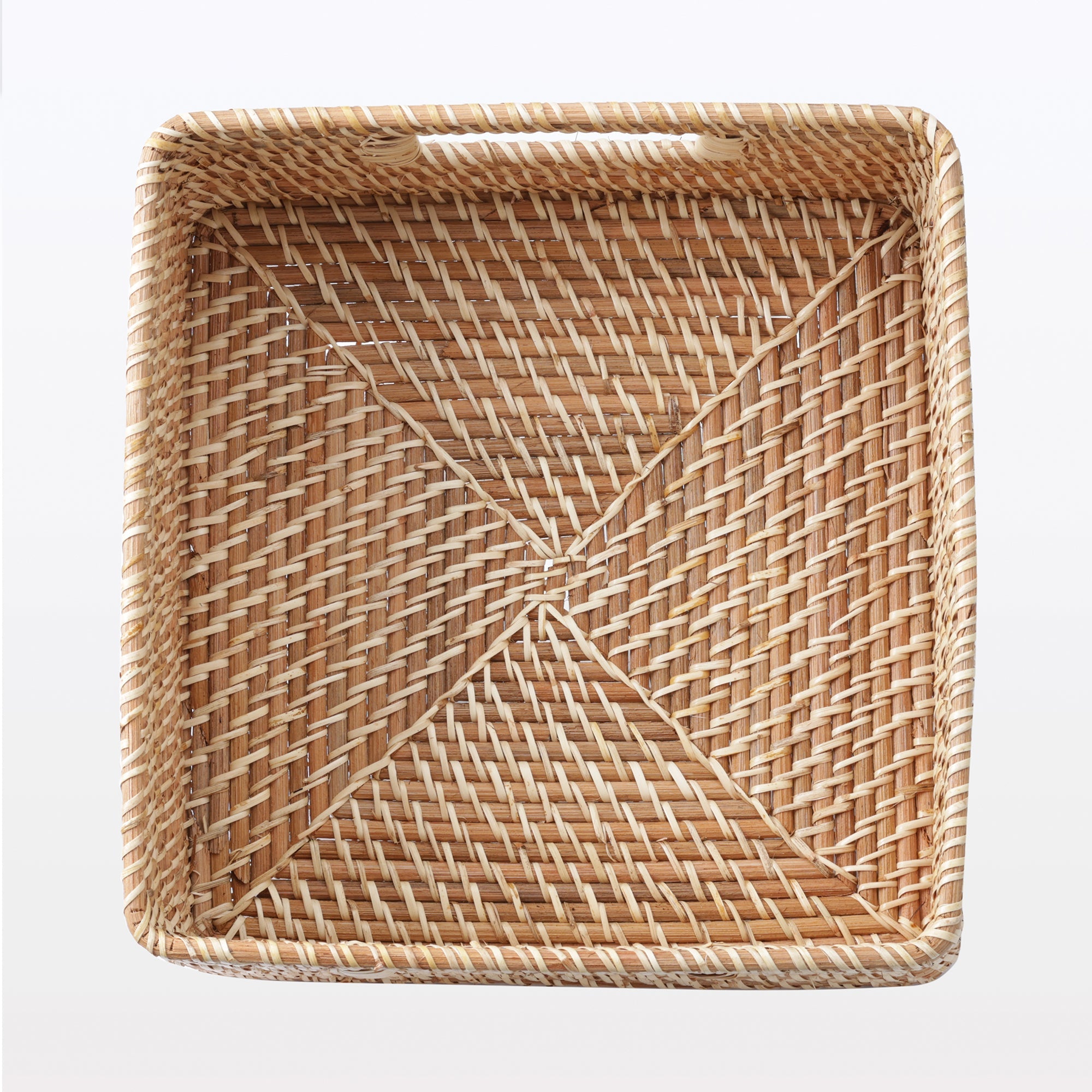Rattan Stackable Square Basket With Handle - Medium W13.8 x D14.2 x H6.3