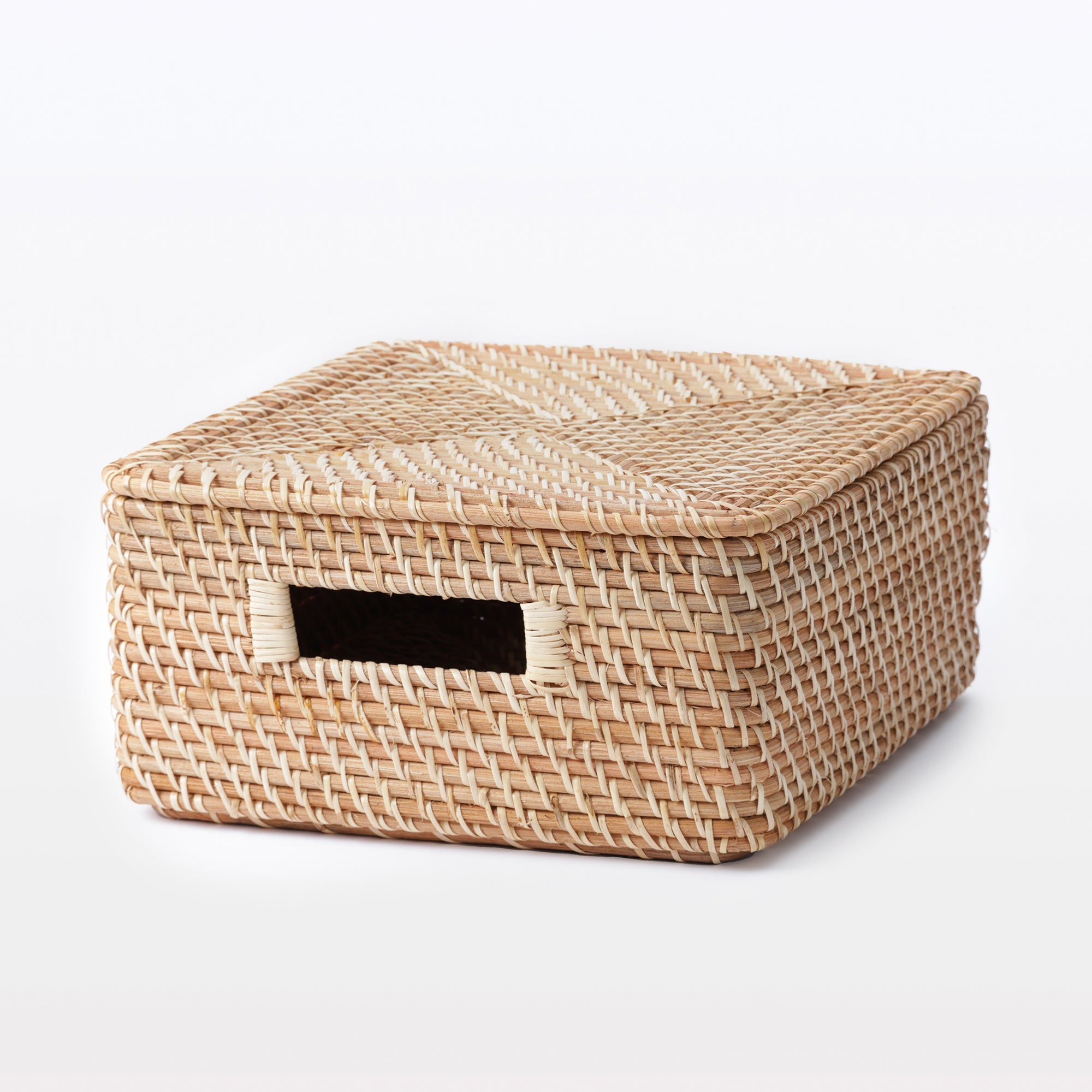 Rattan Stackable Square Basket With Handle - Medium W13.8 x D14.2 x H6.3