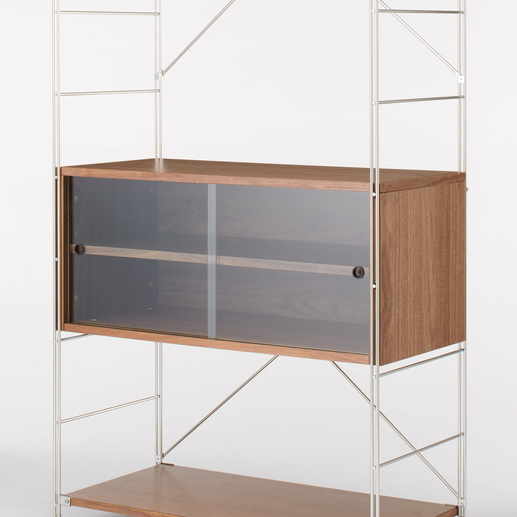 SUS Shelving Unit Box with Glass Door - Walnut