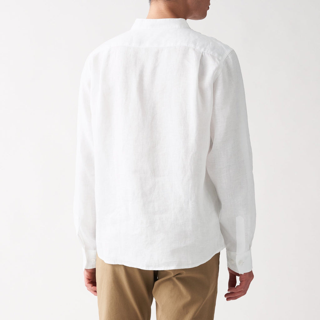 Men's French Linen Washed Stand Collar Shirt