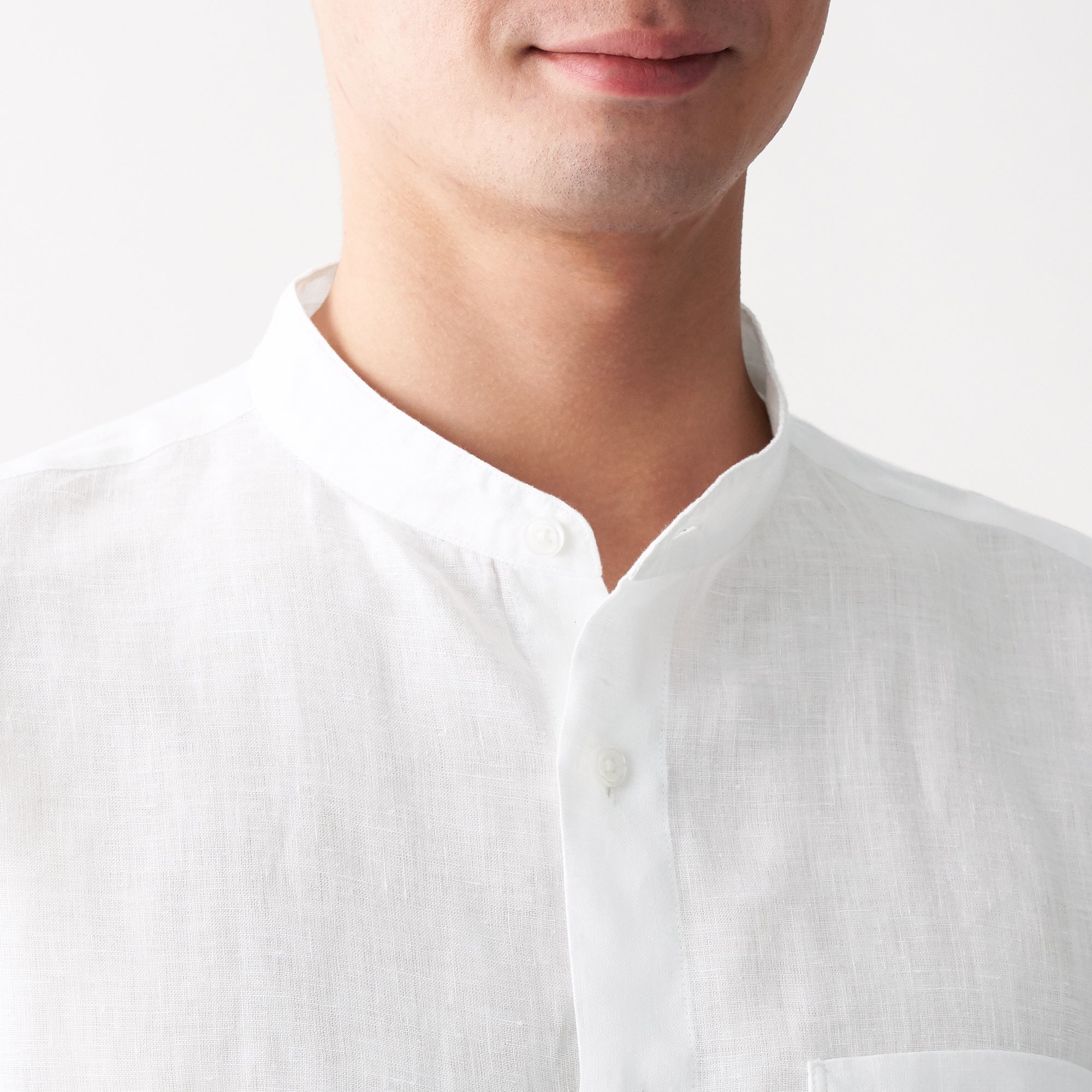 Men's French Linen Washed Stand Collar Shirt